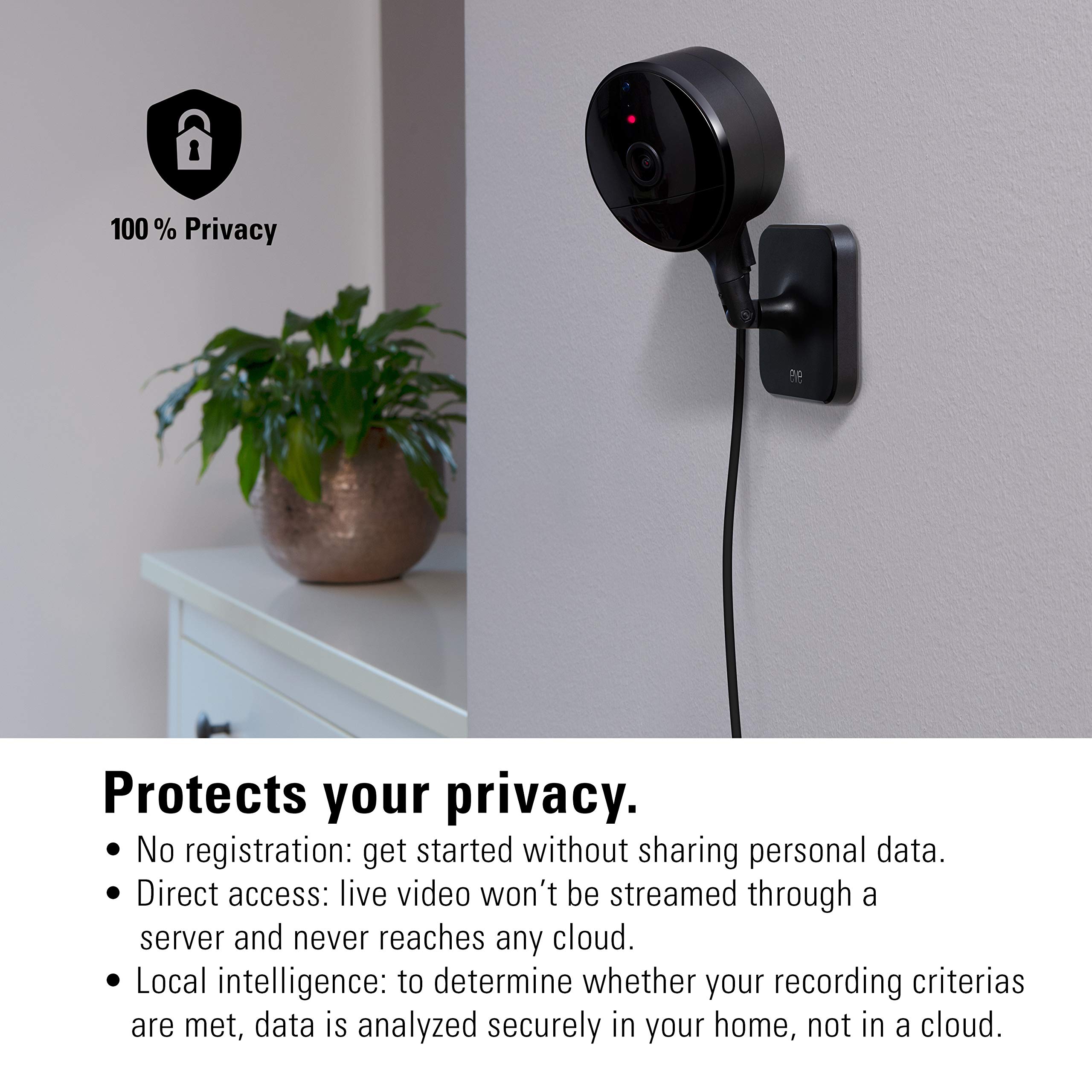 Eve Cam - Apple HomeKit Secure Indoor Camera with Motion Sensor, 2-Way Audio & Night Vision | Home Security Monitoring for iPhone, iPad & Apple Watch | Perfect for Baby, Pet & Home Surveillance