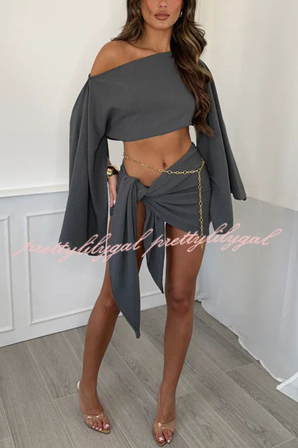 Vacation Partner Linen Blend Cropped Wide Sleeve Top and Knitted Mini Skirt Set - Perfect for Beach Getaways, Summer Outings, and Casual Date Nights