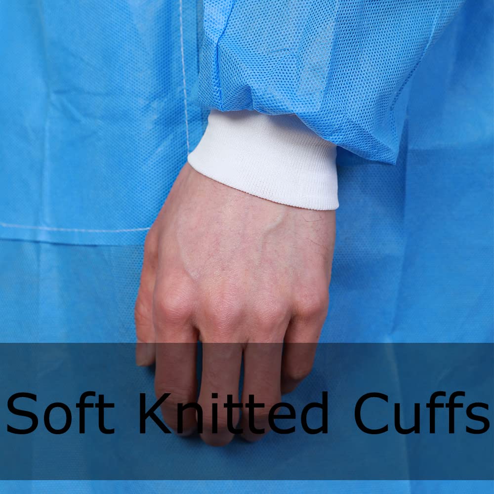 Greenour Disposable Lab Coat - Blue SMS Material with Pockets, Knitted Collar & Cuffs, Breathable & Fluid Resistant for Adults (Sizes M-2XL) - Ideal for Medical Labs, Hospitals, Research Facilities & Science Experiments