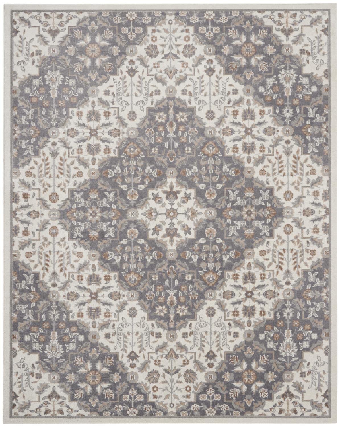 Nourison Elation Floral Ivory Grey 9' x 12' Area Rug | Easy-Clean, Non-Shedding, Stain-Resistant | Perfect for Bedroom, Living Room, Dining Room & Kitchen Decor | Soft & Durable Floor Covering for Home Interior Design (9x12)