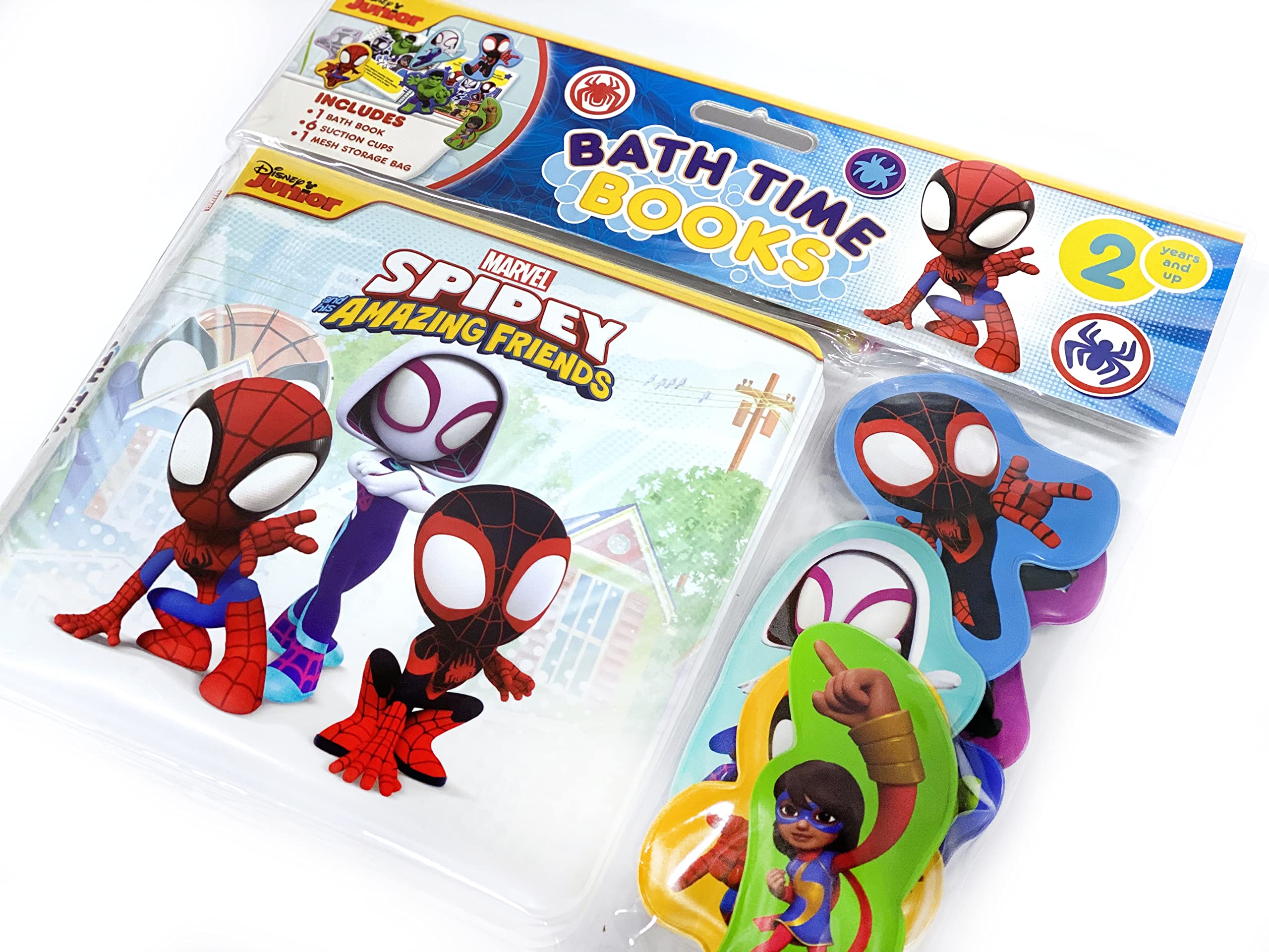 Marvel Spidey Bath Books for Kids - 6 Padded Suction Cups | Fun Bath Time Activity