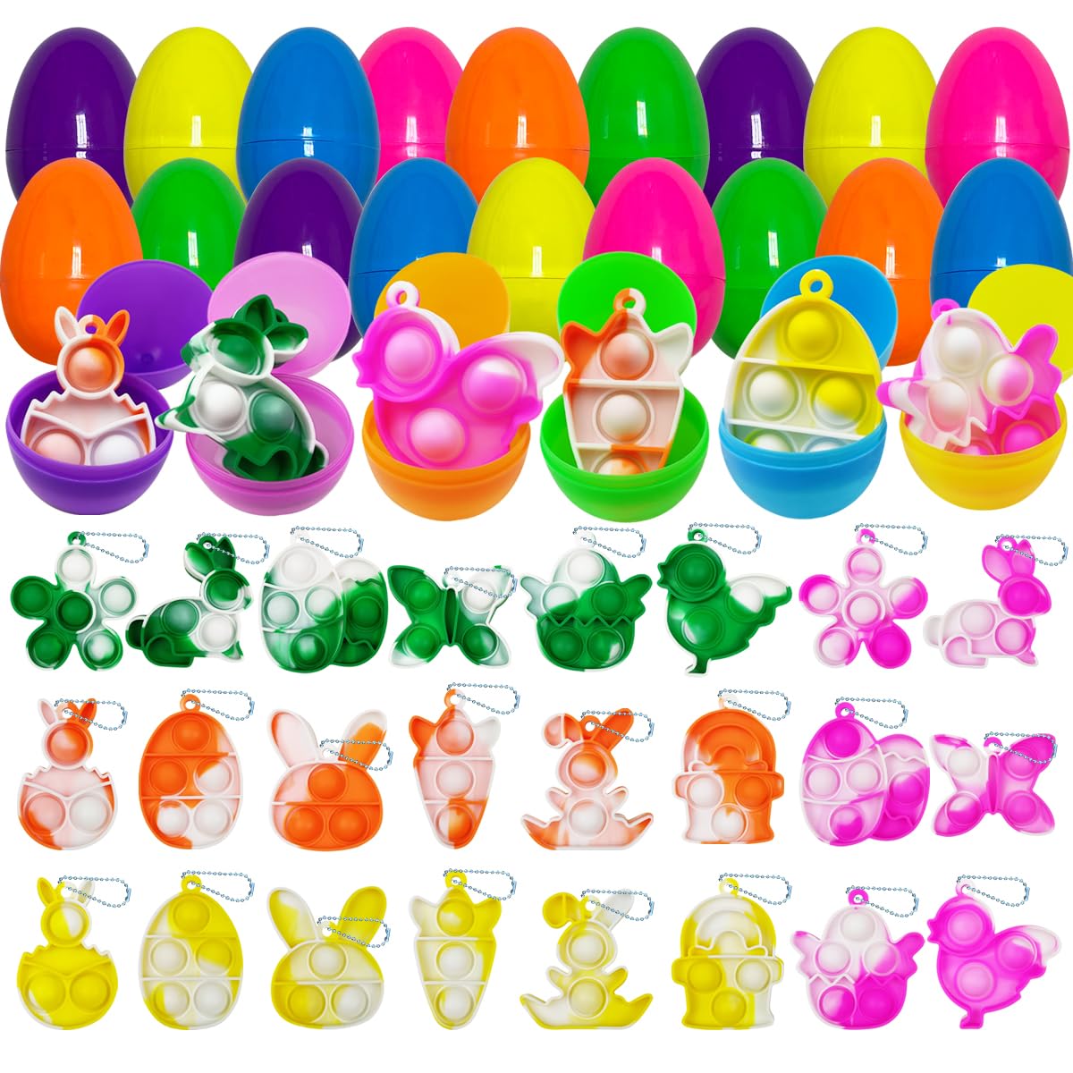 24 Pack Plastic Prefilled Easter Eggs with Mini Fidget Sensory Toys - Easter Basket Stuffers for Kids, Boys & Girls - Party Favors, Toddler Gifts & Egg Fillers for Easter Celebrations, Classroom Activities & Birthday Parties