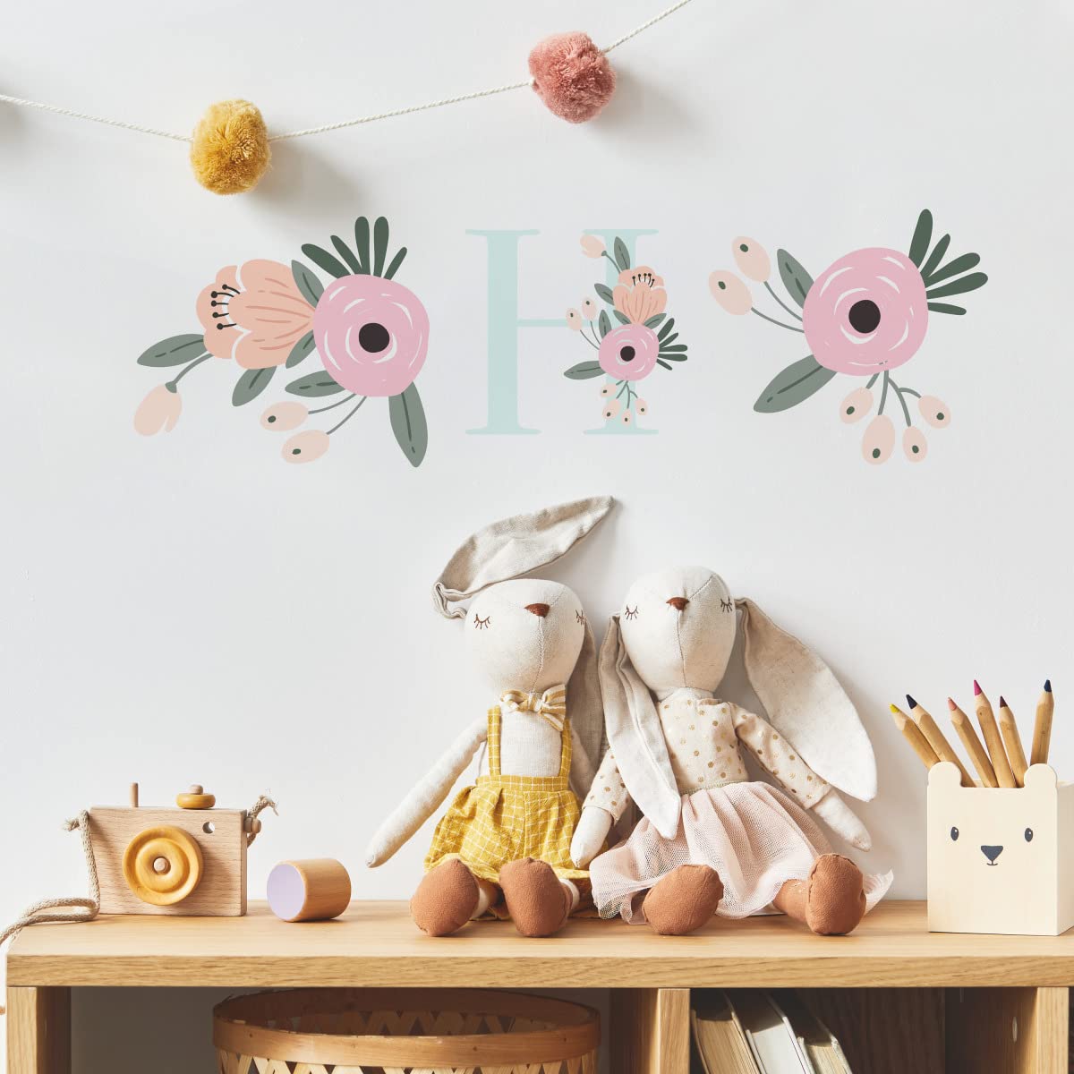 RoomMates RMK5153GM Floral Monogram Peel and Stick Giant Wall Decals - Self-Adhesive Wall Stickers for Bedroom, Nursery, Living Room Decor - Easy to Apply & Remove Home Decoration