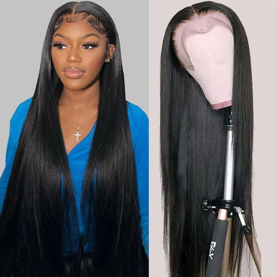 32 Inch Straight HD Lace Front Wig Human Hair Brazilian 180 Density Pre-Plucked 13x4 Transparent Lace Glueless Wig for Black Women - Perfect for Daily Wear, Parties, and Special Occasions