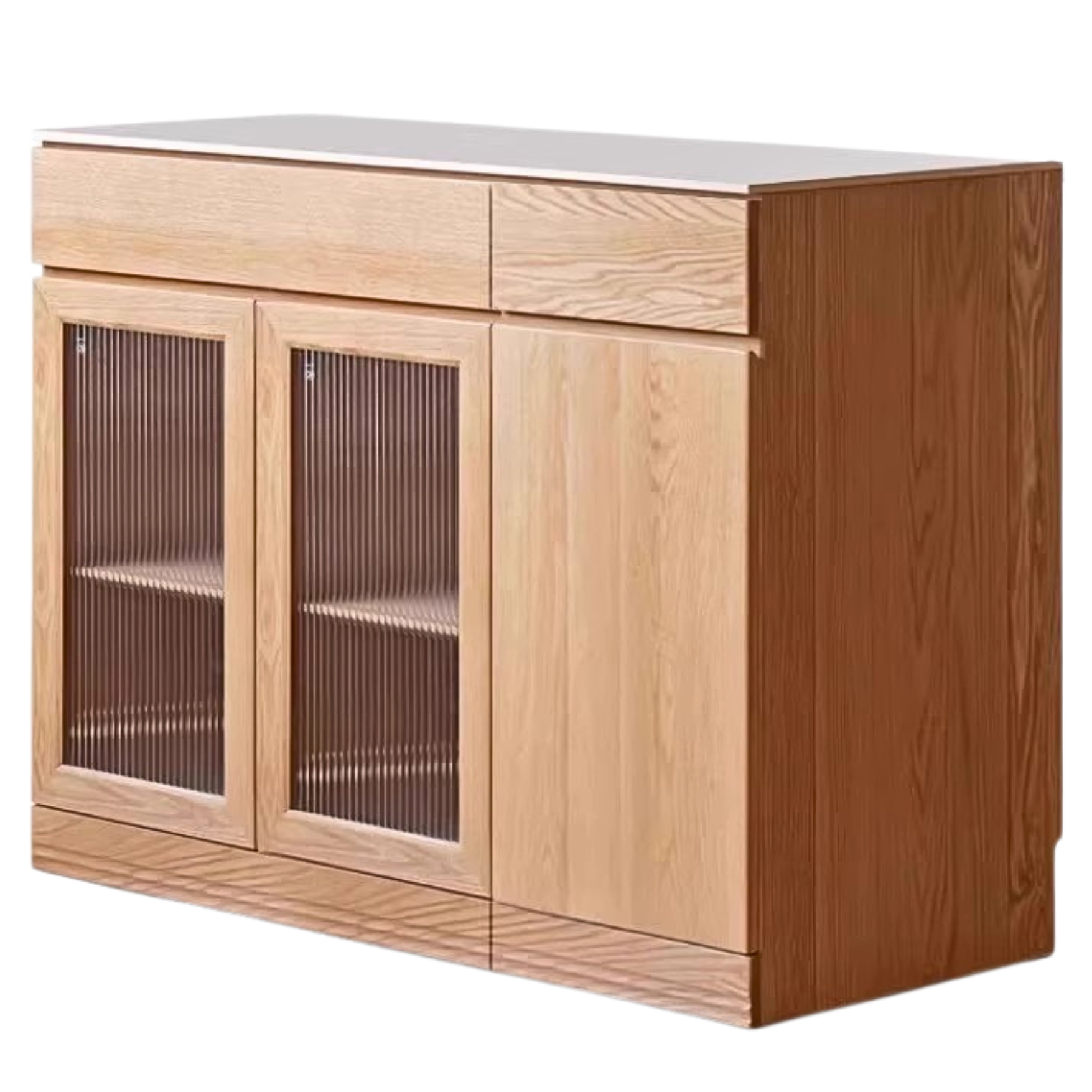 Solid Oak Wood Sideboard Buffet Cabinet - Multi-Functional Storage Locker with Drawers & Shelves for Dining Room, Living Room, and Entryway Organization