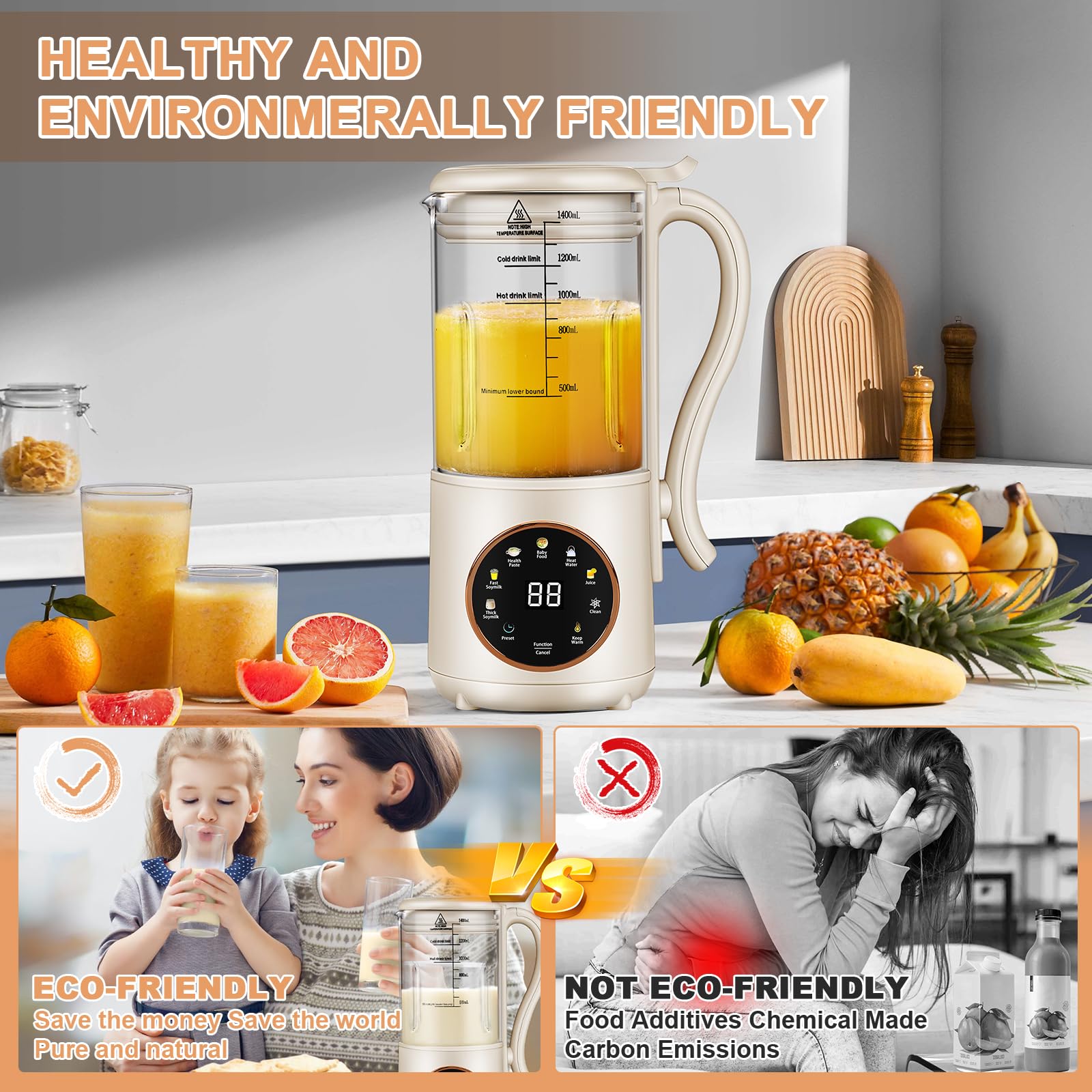 Automatic Nut Milk Maker Machine 47oz (1400ml) - Soy, Oat, Coconut, Almond & Plant-Based Milk Maker with Delay Start, Keep Warm & Boil Water - Perfect for Homemade Baby Food, Vegan Drinks & Healthy Breakfasts