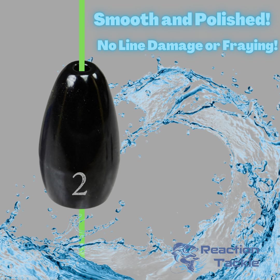 Reaction Tackle Tungsten Flipping Weights for Bass Fishing - Heavy Cover Punching Sinkers - Freshwater & Saltwater Use - Texas & Carolina Rig Weights - Size Stamped - Perfect for Flipping, Pitching, and Punching Through Thick Vegetation