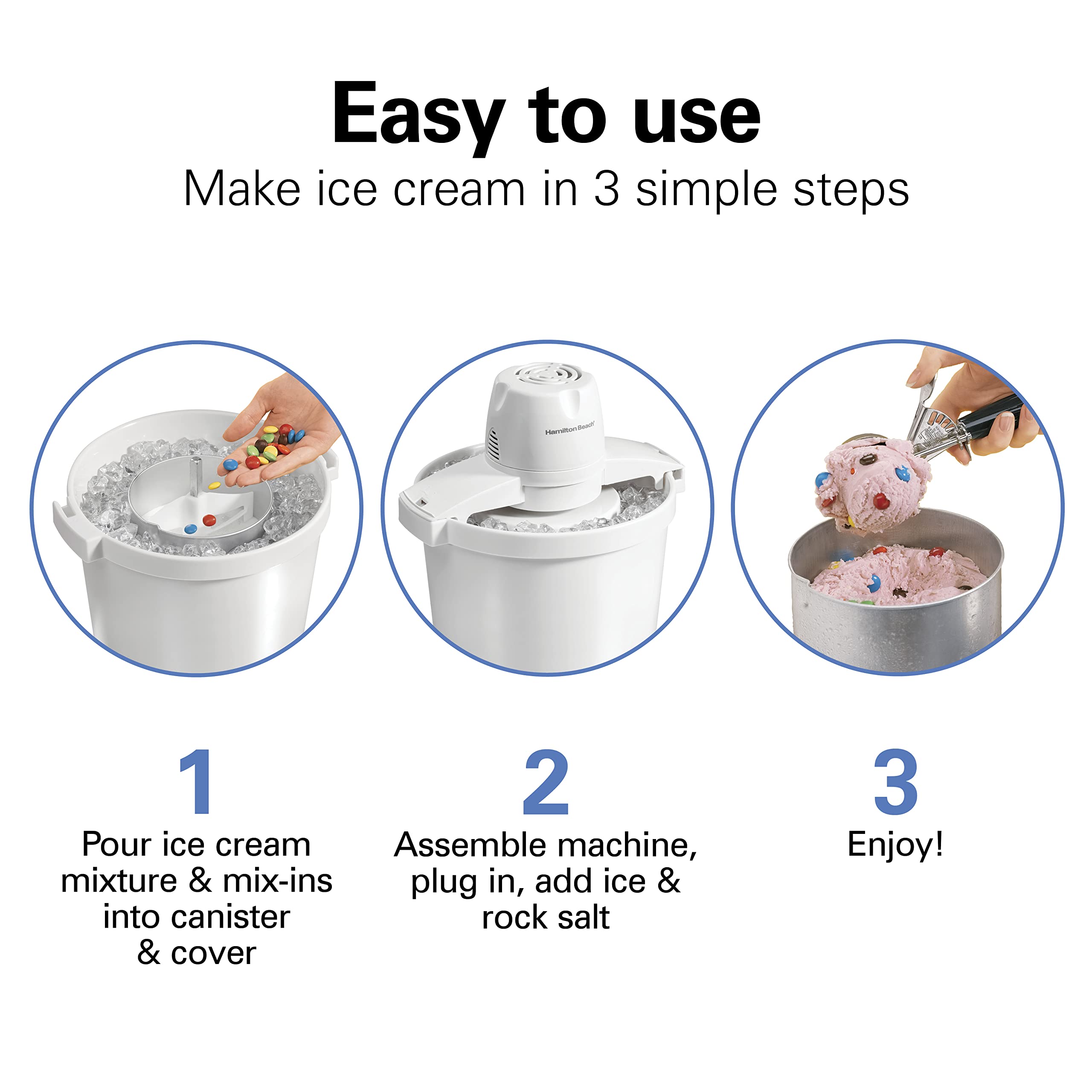 Hamilton Beach 4 Quart Electric Ice Cream Maker - Automatic Frozen Yogurt, Custard, Sorbet, Gelato & Sherbet Machine (White, Model 68330N) | Perfect for Home Desserts, Parties & Summer Treats