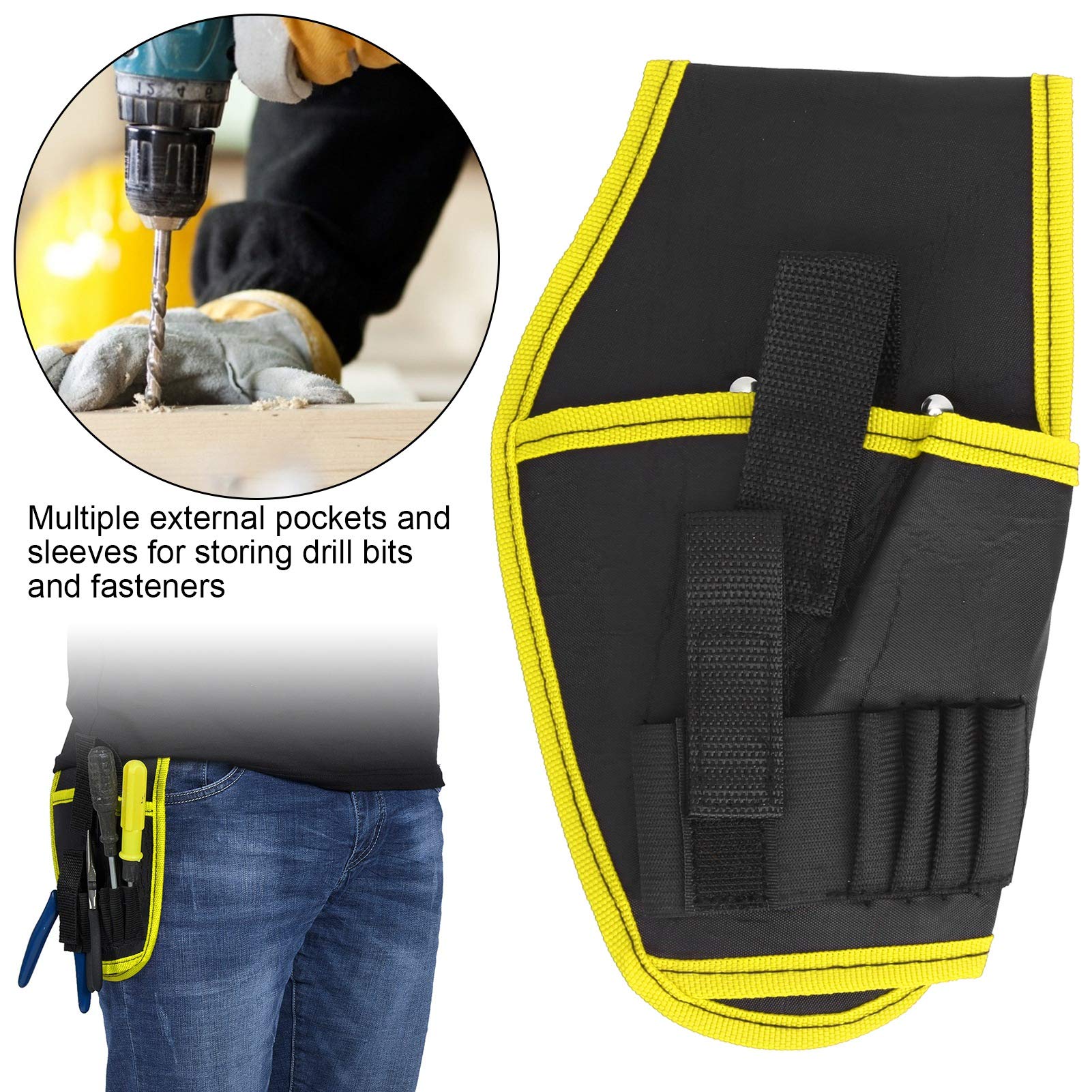 01 Drill Holster - Heavy Duty 4-Layer Thickened Tool Belt Bag with Adjustable Strap for Electric Drills & Drill Bits (2 Pack, Yellow Edge) - Perfect for Construction, DIY Projects & Professional Tool Organization