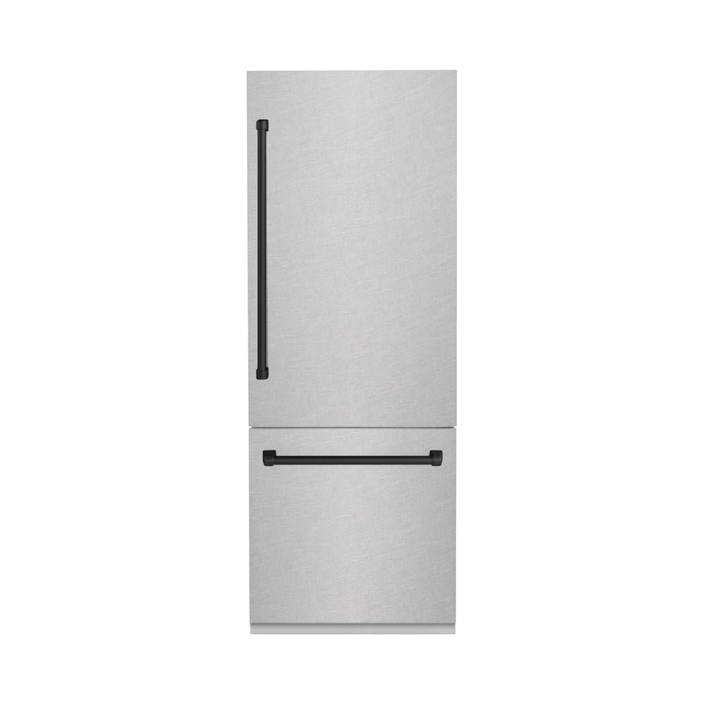 ZLINE Autograph Edition 30-Inch Built-In Bottom Freezer Refrigerator - 16.1 cu.ft Capacity, Water Dispenser & Ice Maker - Satin Stainless Steel with Matte Black Accents (RBIVZ SN 30 MB) - Perfect for Modern Kitchens, Open-Concept Homes & Luxury Appliances Collection