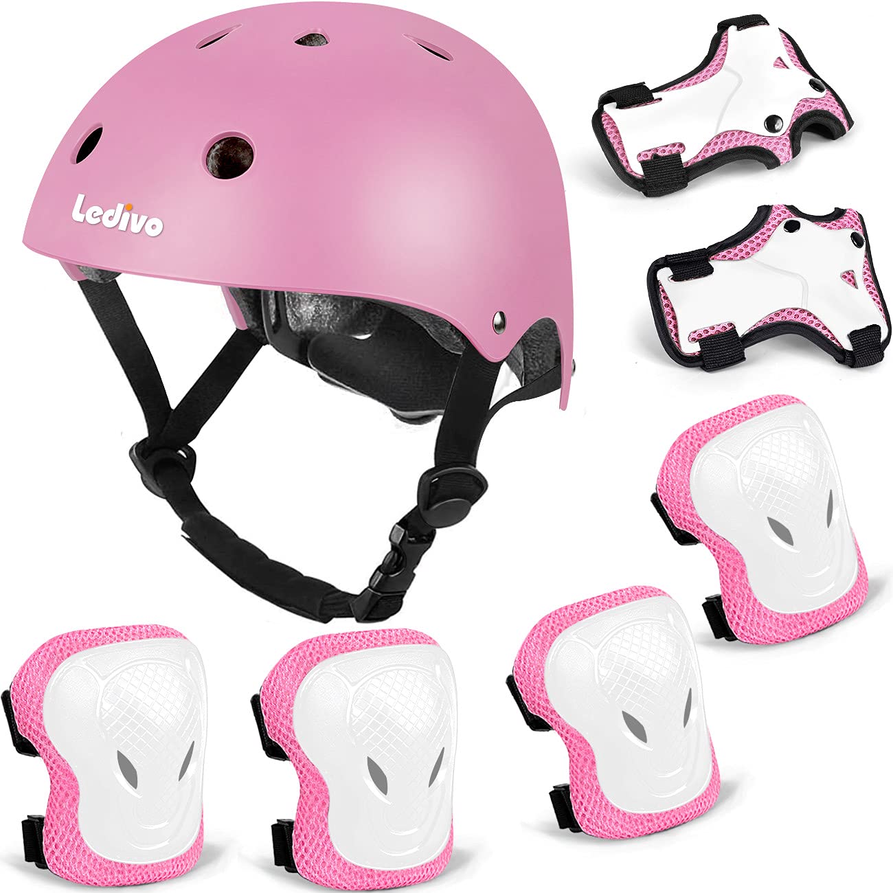 Ledivo Kids Adjustable Helmet with Knee Elbow Wrist Pads Set - Safety Protective Gear for Biking, Skateboarding, Scooter & Rollerblading - Ages 3-14 Years for Boys & Girls - Perfect for Outdoor Sports & Playground Adventures