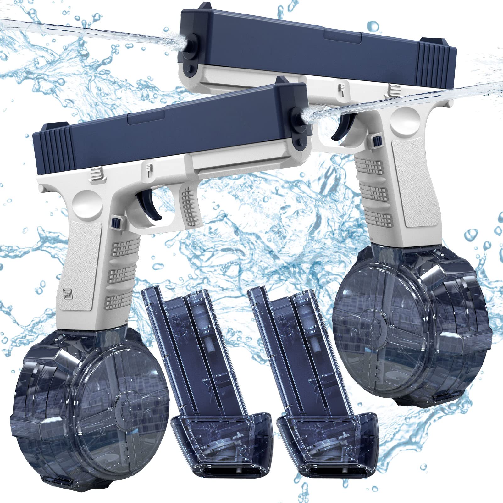2PCS Electric Water Gun Toy - 32ft Long Range Water Blaster with Expansion Tank - Automatic Rechargeable Water Guns for Adults & Kids - Super Soaker for Pool, Beach, Outdoor Party & Summer Water Games (Blue)