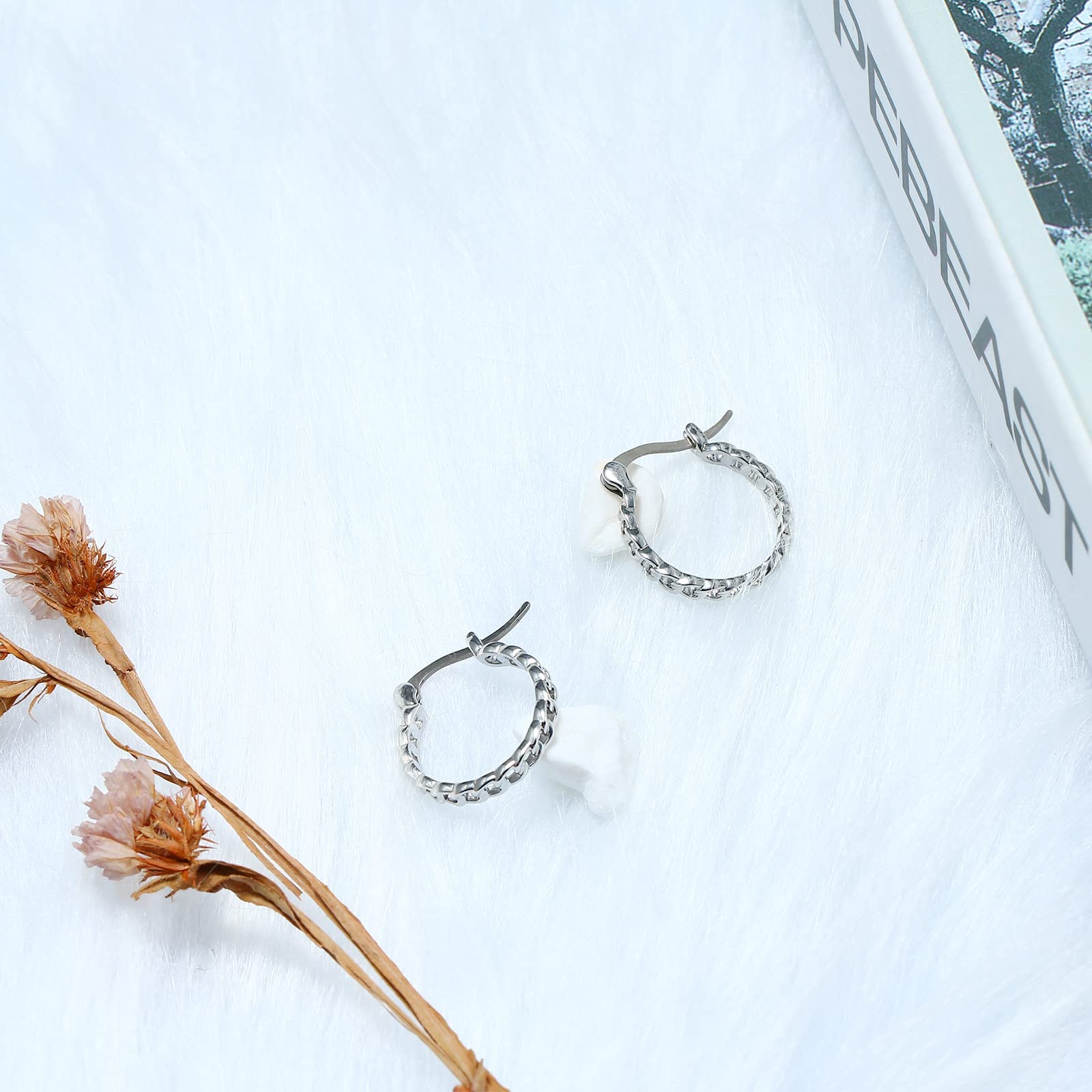 Titanium Hoop Earrings for Women & Men - Lightweight Round & Oval Boho Earrings with Filigree/Beaded/Chain/Twist Designs - Hypoallergenic Pure Titanium Posts - White Gold Plated Fashion Jewelry - Perfect for Sensitive Ears, Everyday Wear & Special Occasions