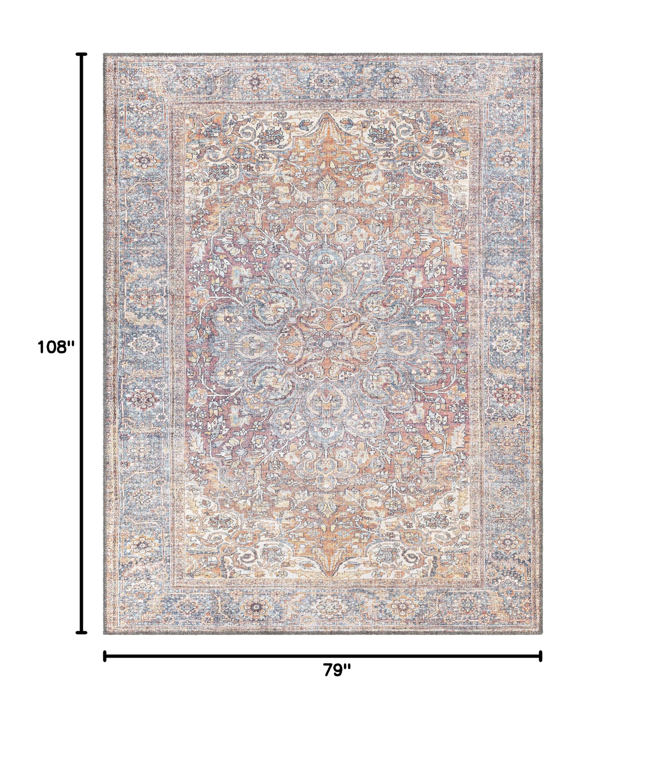 Hauteloom Gardnertown Traditional Machine Washable Area Rug - Blue, Beige, Red - 6'7