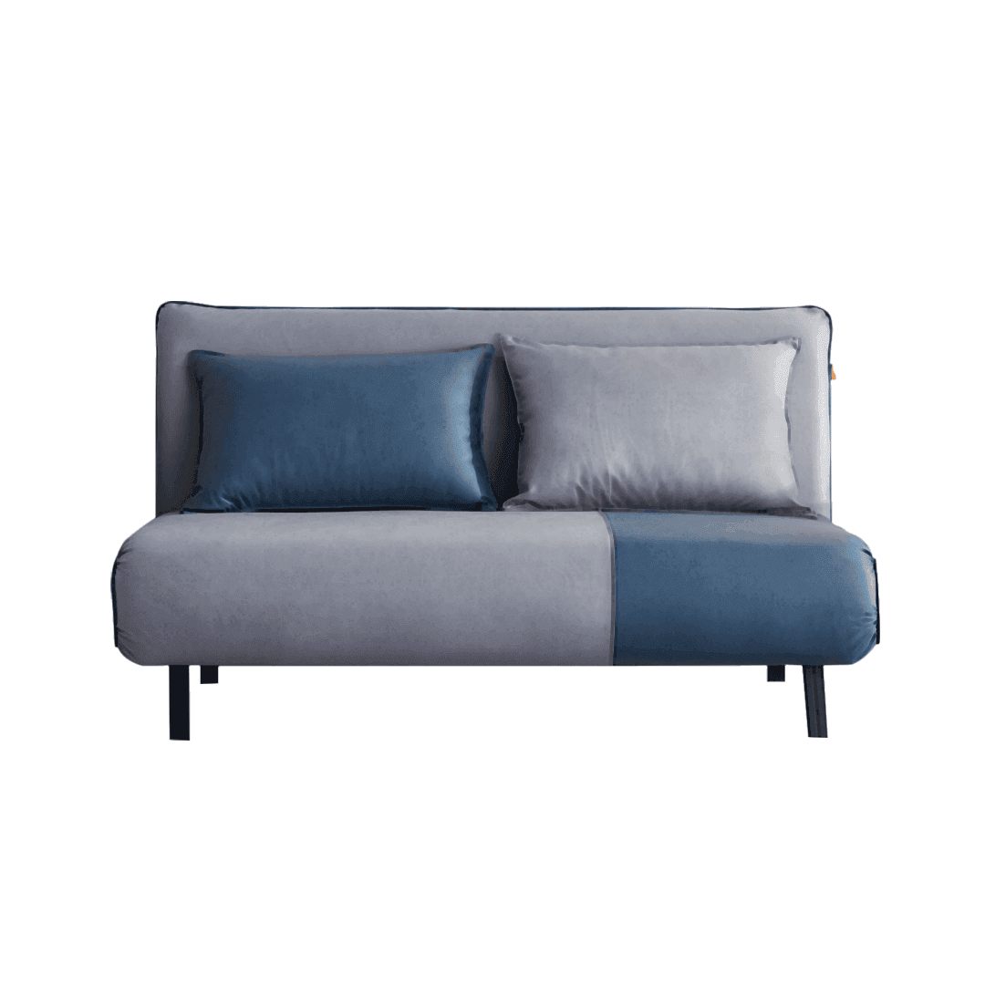 Lourdes Two Tone Leathaire Sofa Bed in Grey/Blue - Convertible Sleeper Sofa for Small Spaces, Guest Room & Apartment Living | Modern Comfort Furniture