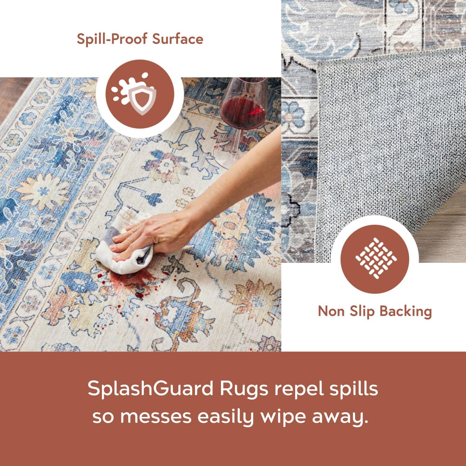 nuLOOM 5' x 8' Splashguard Machine Washable Area Rug - Waterproof, Non-Slip Backing, Stain Resistant for Living Room, Bedroom, Kitchen & Dining Room | Casey Blue Grey | Perfect for High Traffic Areas & Pet-Friendly Homes