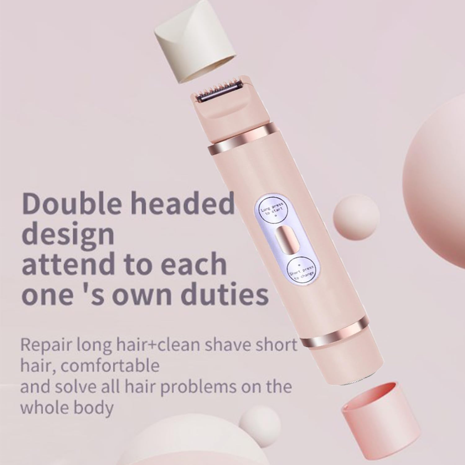 Favorabler 2-in-1 Electric Lady Shaver - Mini Dual Head Rechargeable Women's Shaver for Legs, Underarms & Bikini Area - Portable Travel Shaver (Beige) | Smooth & Comfortable Shaving at Home or On-The-Go