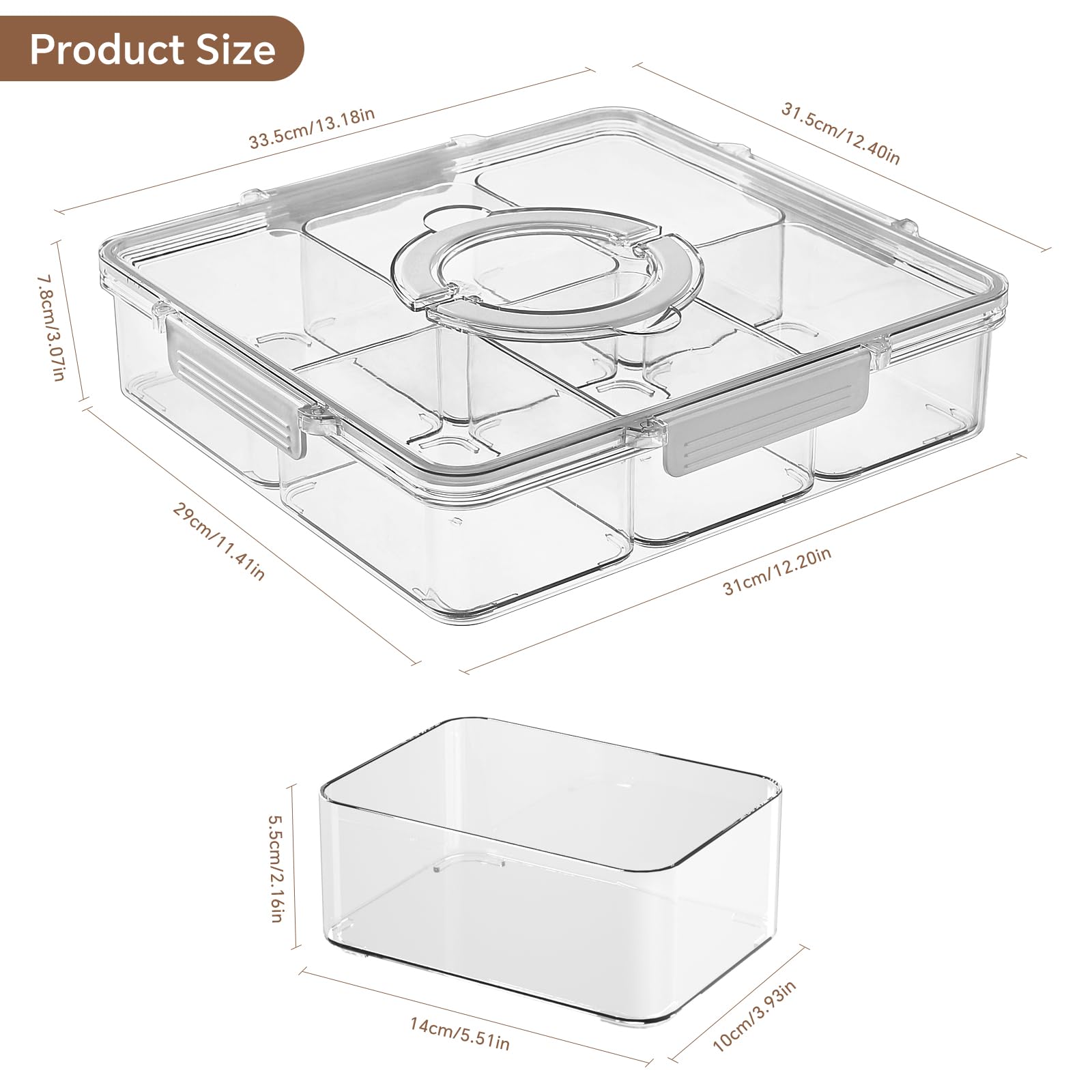 2-Piece Divided Snack Trays with Lids & Handles - Portable Food Storage Containers for Candies, Fruits, Nuts - Perfect for Parties, Picnics, School Lunches & Office Snacks