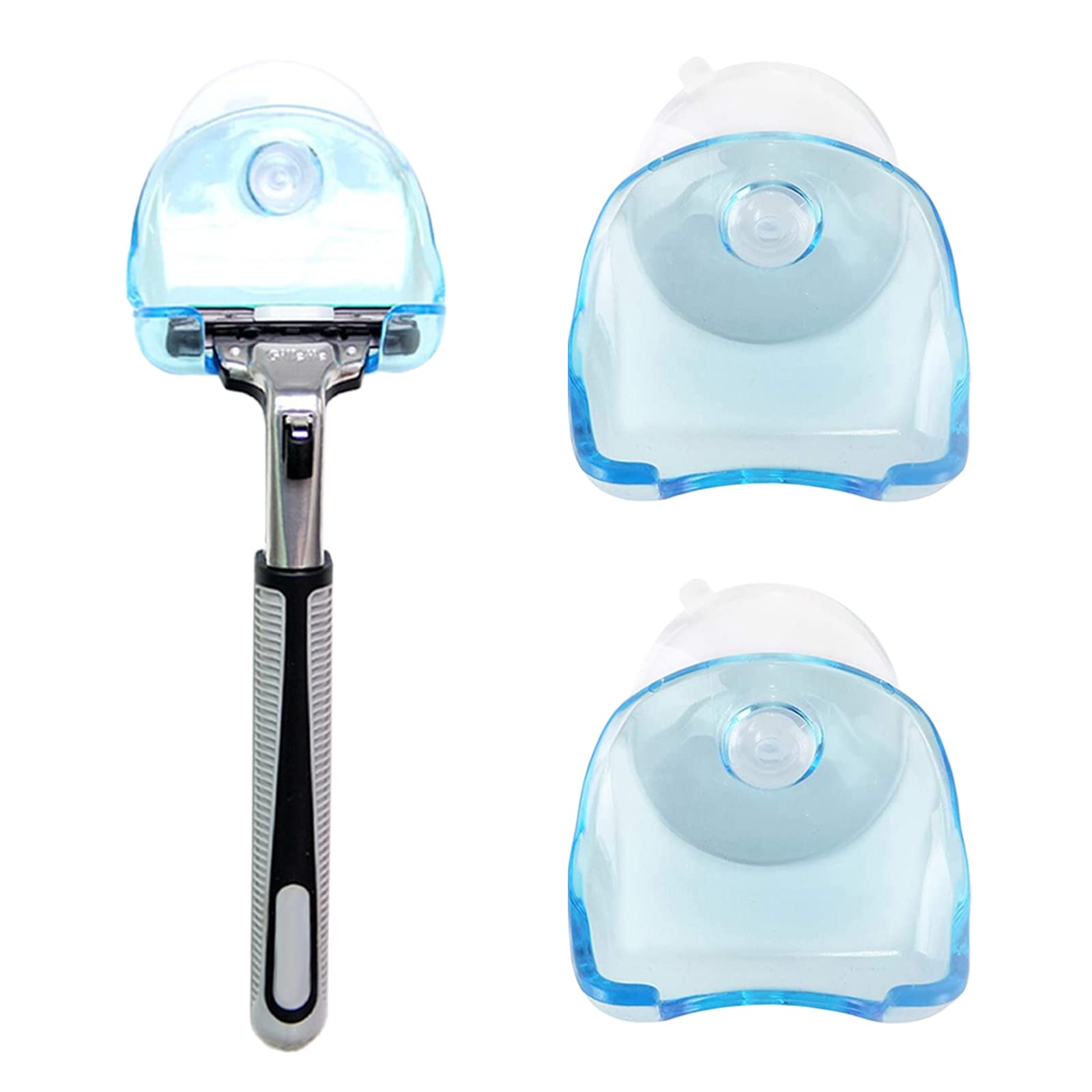 3-Pack Suction Cup Razor Holder for Shower Wall - Self Adhesive Bathroom Organizer with Strong Suction Hooks - Perfect for Storing Razors, Toothbrushes, and Shaving Accessories in Shower or Bathroom