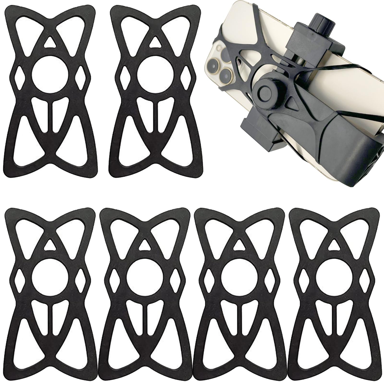 6 Pcs Bike Phone Mount - Universal Rubber Handlebar Phone Holder for Bicycle, Motorcycle & Scooter - Secure & Shockproof (Black) - Perfect for Cycling, Commuting & Outdoor Adventures