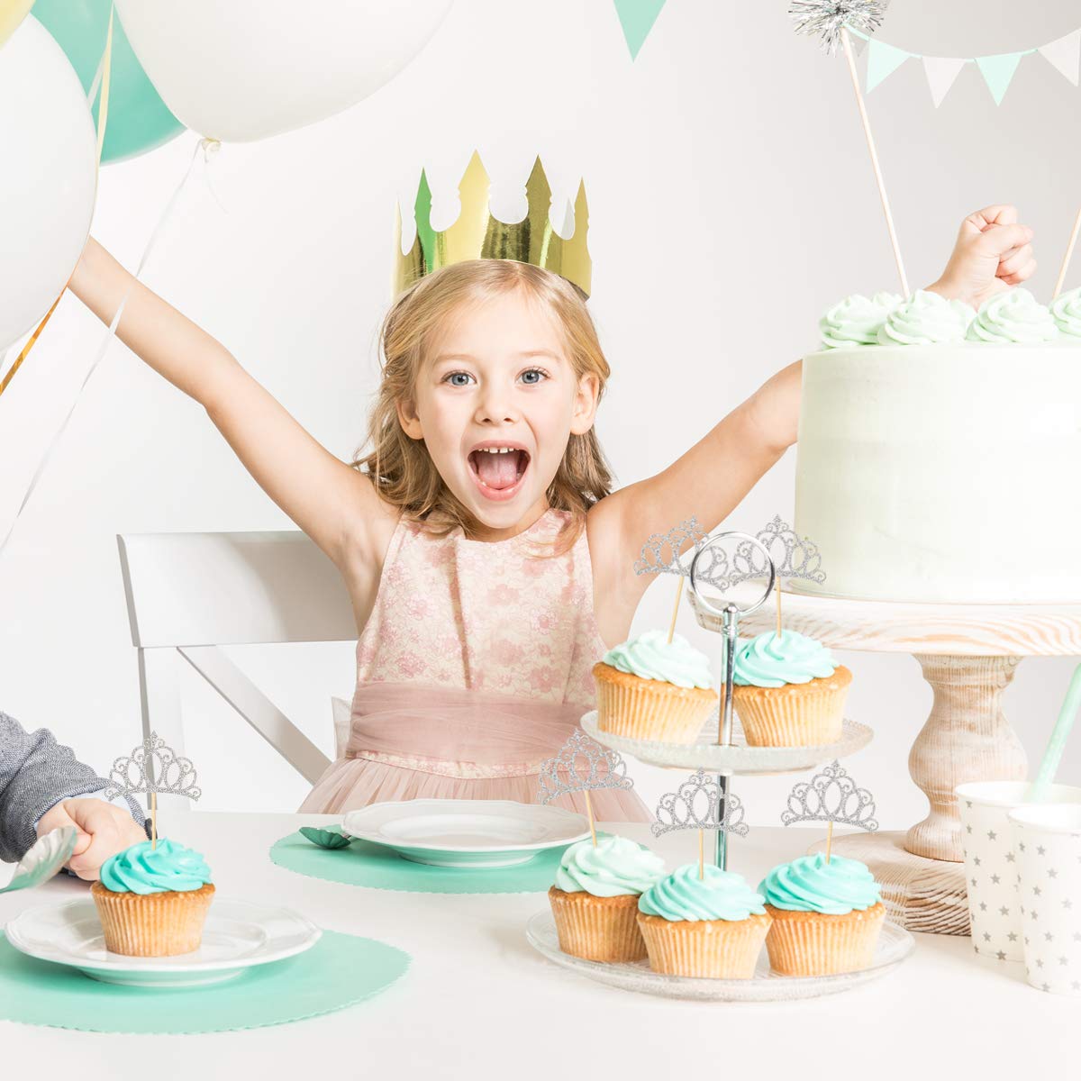 24-Piece Silver Princess Crown Cupcake Toppers | Elegant Cake Picks for Birthday, Baby Shower & Party Decorations | Perfect for Princess-Themed Celebrations, DIY Desserts & Special Occasions