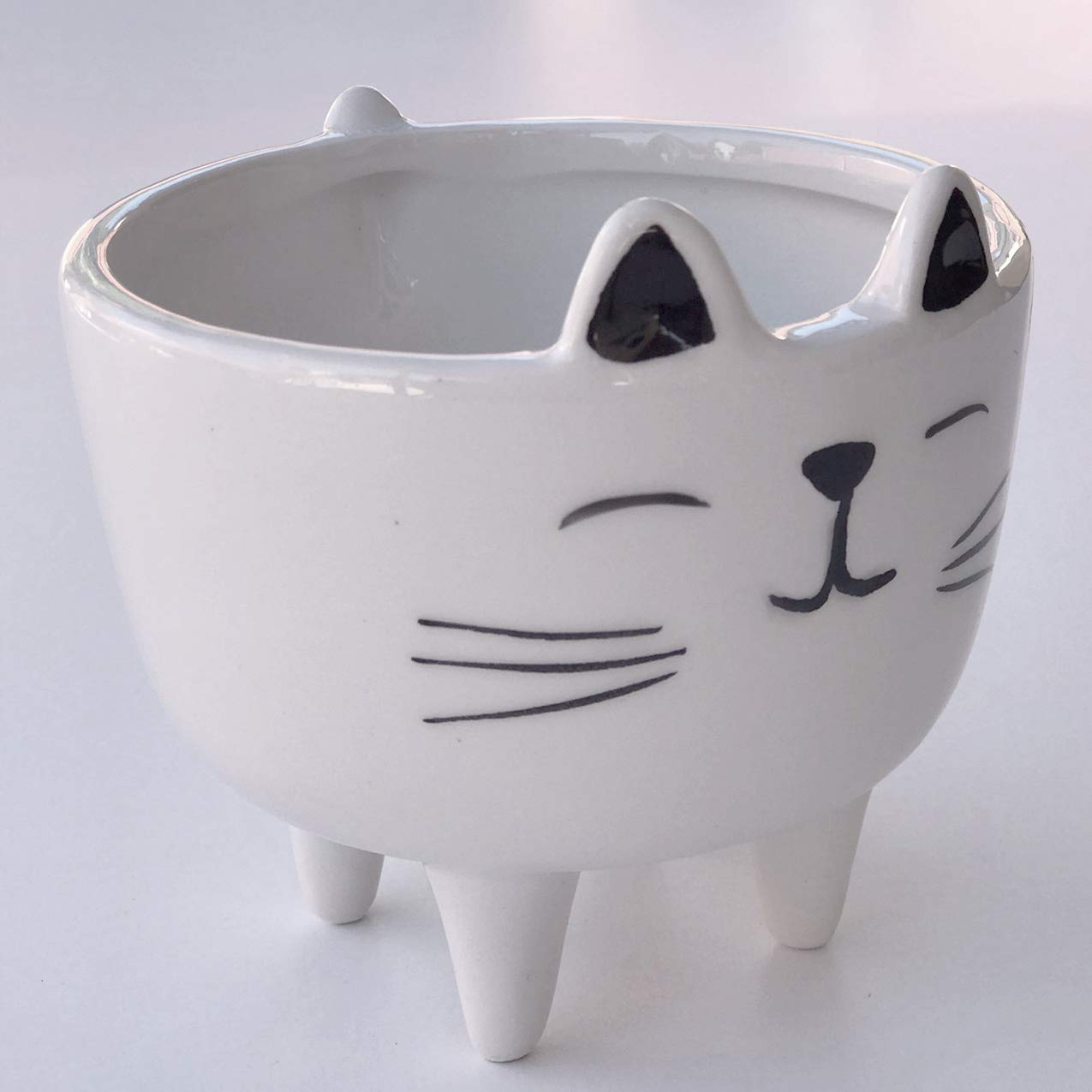 Ceramic Succulent Planter Pots - White Cat Mini Indoor Planters for Home, Office & Garden Decor | Perfect for Small Plants, Cacti & Air Plants
