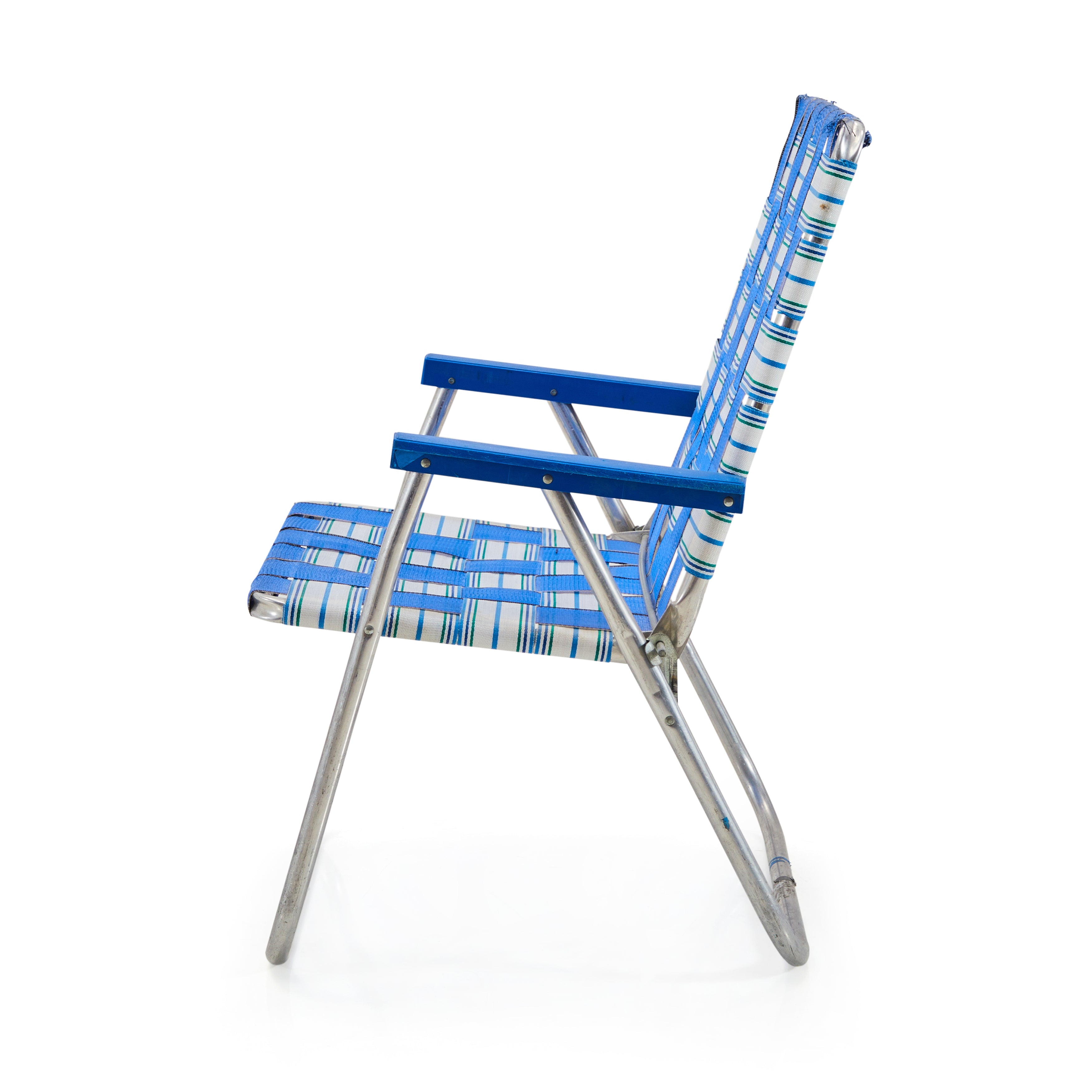 Blue & White Woven Folding Patio Chair - Outdoor Furniture for Poolside, Garden, Deck, and Backyard Relaxation