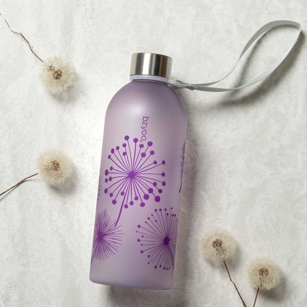32oz Time Marker Tritan Water Bottle with Carrying Strap - Dandelion Purple - BPA Free Leak Proof Sports Water Bottle for Gym, Hiking & Outdoor Activities