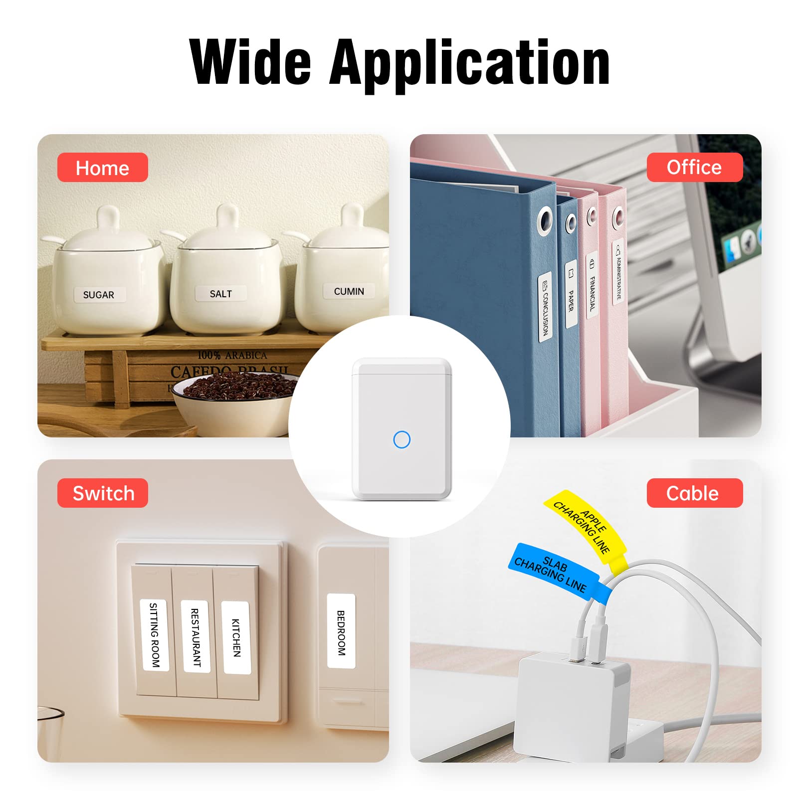 Bluetooth Thermal Label Printer D110 - Portable Inkless Label Maker with Rechargeable Battery, Multiple Templates & iOS/Android Compatibility for Home, Office, Warehouse, Shipping & Organization (White)
