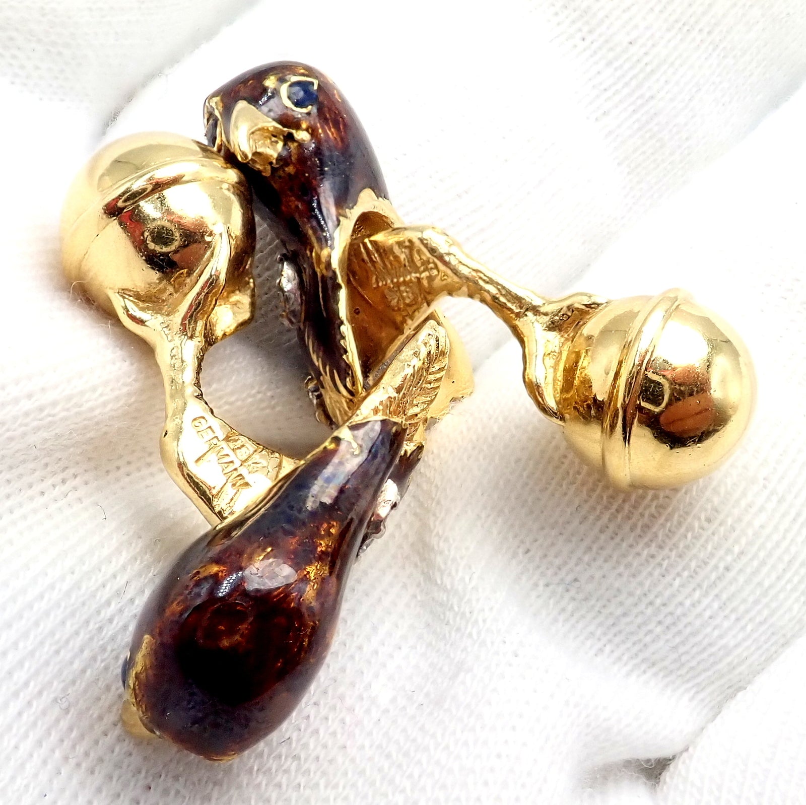 Vintage Tiffany & Co. 18k Yellow Gold Diamond Enamel Falcon Eagle Bird Cufflinks - Luxury Men's Jewelry Gift for Formal Events & Business Occasions