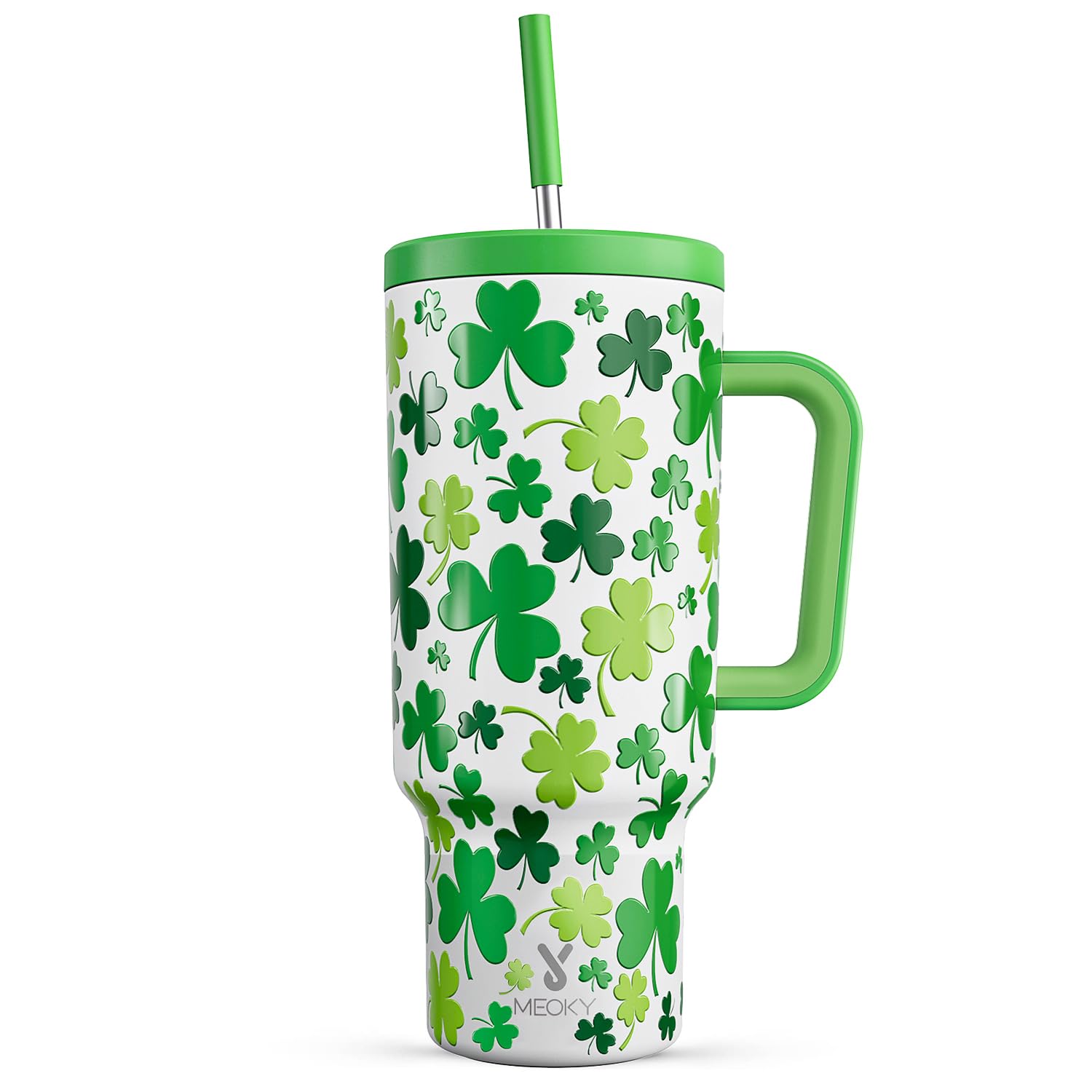 Meoky 40 oz Insulated Stainless Steel Tumbler with Handle, Lid & Straw - 100% Leak-Proof, Keeps Drinks Cold 34+ Hours - Perfect for Travel, Gym, Office & Outdoor Activities (Shamrock Green)