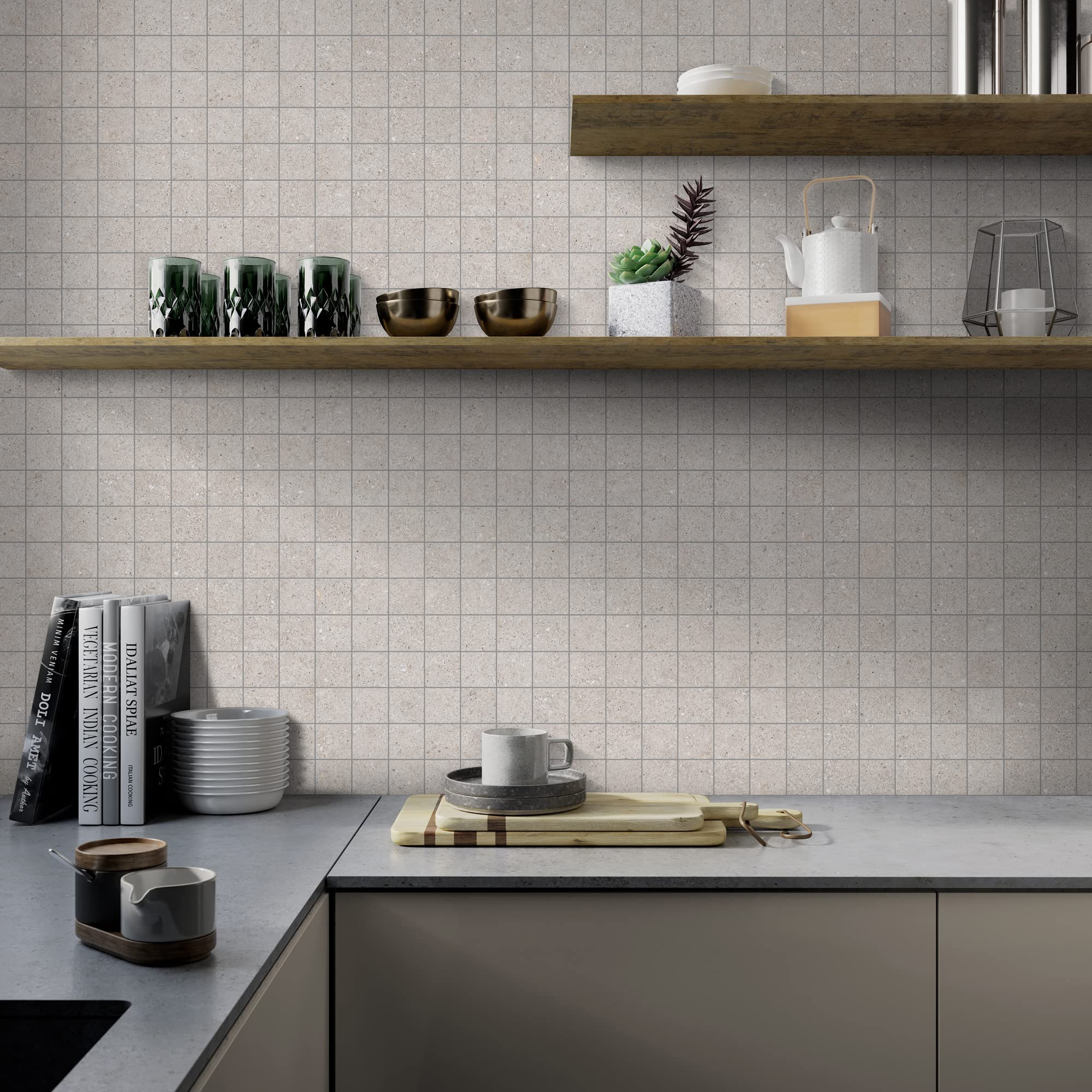 Sassi Glazed Porcelain Mosaic Tile 12x12 Inch - Sand Color Floor & Wall Tile (6-Piece Set) - Perfect for Bathroom, Kitchen Backsplash, and Shower Walls
