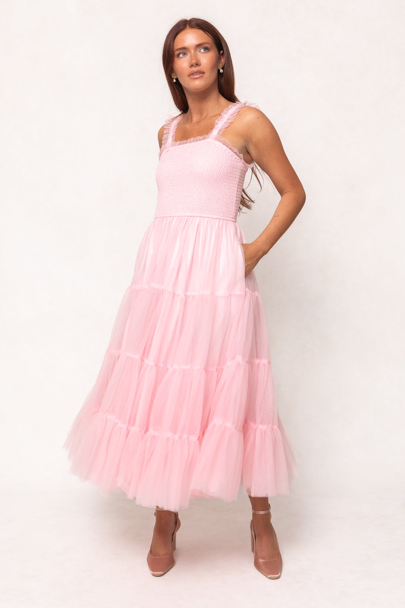 Pink Destiny Dress - Elegant Flowy Midi Dress for Women | Perfect for Weddings, Parties & Special Occasions