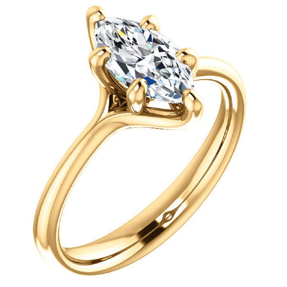 10K Solid Yellow Gold Handmade Engagement Rings 2.0 CT Marquise Cut Moissanite Diamond Solitaire Wedding Band Set for Women - Elegant Bridal Jewelry for Proposals, Anniversaries & Special Occasions