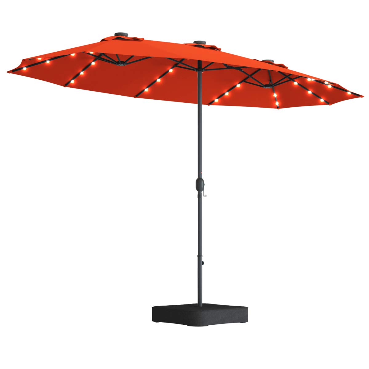Tangkula 15 Ft Solar LED Patio Double-Sided Umbrella with Heavy Duty Base - Extra Large Outdoor Twin Umbrella with 36 Solar Powered LED Lights & Easy Crank System - Perfect for Garden, Deck, Poolside, Patio Furniture (Orange) | Ideal for Outdoor Dining, Backyard Parties & Summer Relaxation