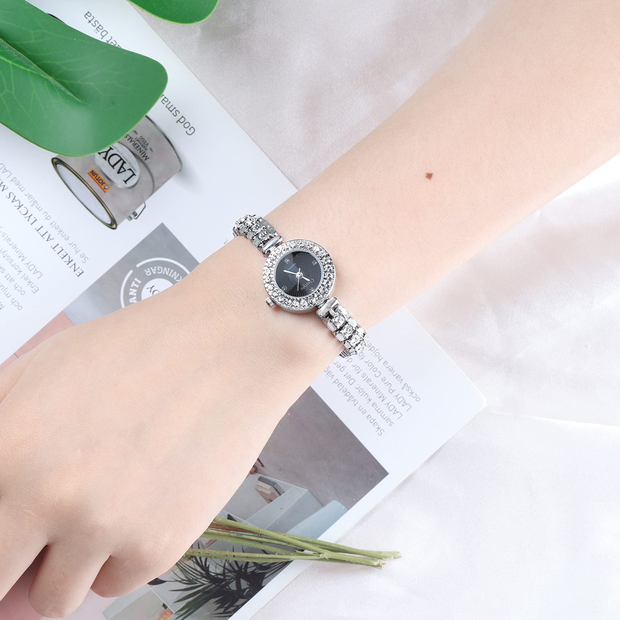 Elegant Rhinestone Iced Out Watch & Mother of Pearl Bracelet Set for Women - Perfect for Parties, Weddings & Special Occasions