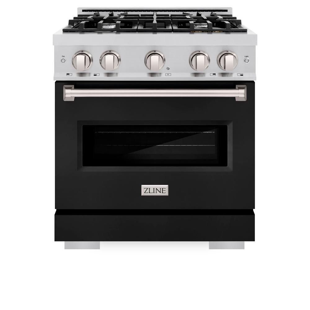 ZLINE 30 Inch 4.2 Cu. Ft. Stainless Steel Dual Fuel Range - 4 Burner Gas Cooktop & Electric Convection Oven with Black Matte Door (CDR BLM 30) - Perfect for Modern Kitchens, Home Chefs & Restaurant-Style Cooking