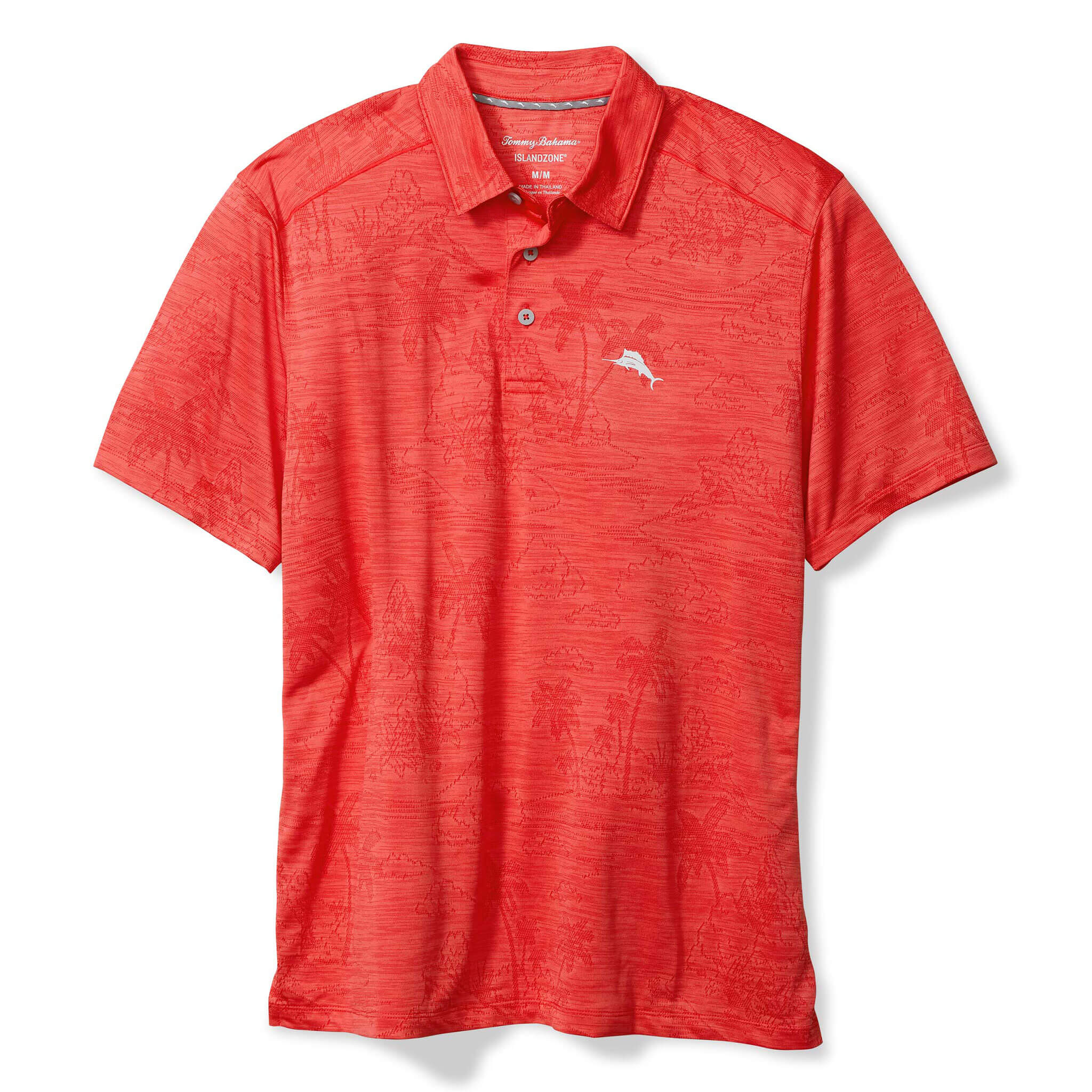 Tommy Bahama Men's IslandZone Palm Coast Isles Polo Shirt - Breathable Cotton, UPF 50+ Sun Protection, Relaxed Fit (Red Flash) | Perfect for Beach Vacations, Summer Outings & Casual Wear