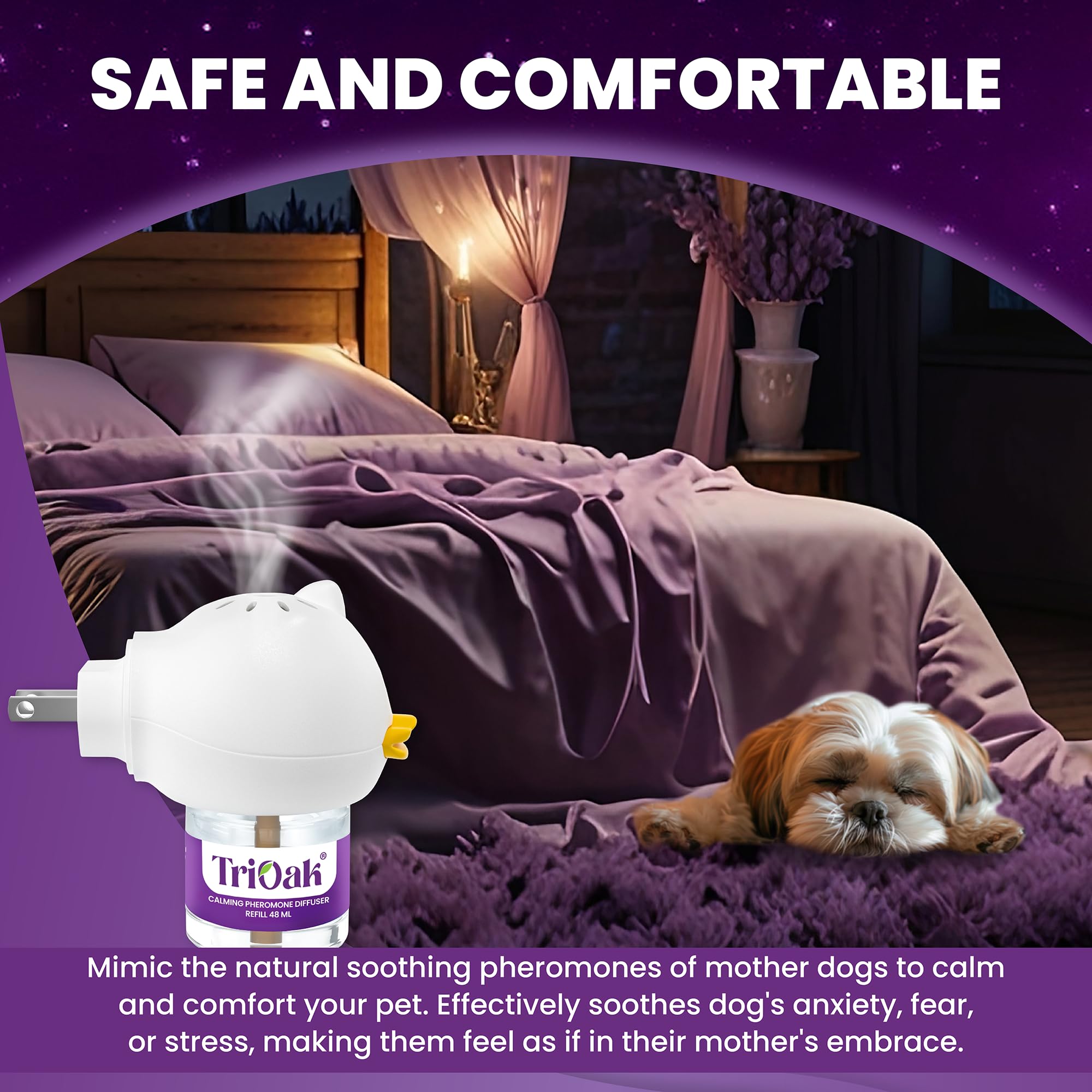 Dog Calming Pheromone Diffuser - Advanced Anxiety Relief for Dogs with Appeasing Pheromones - 2 Pack Purple - Perfect for Travel, Vet Visits & Home Stress Relief