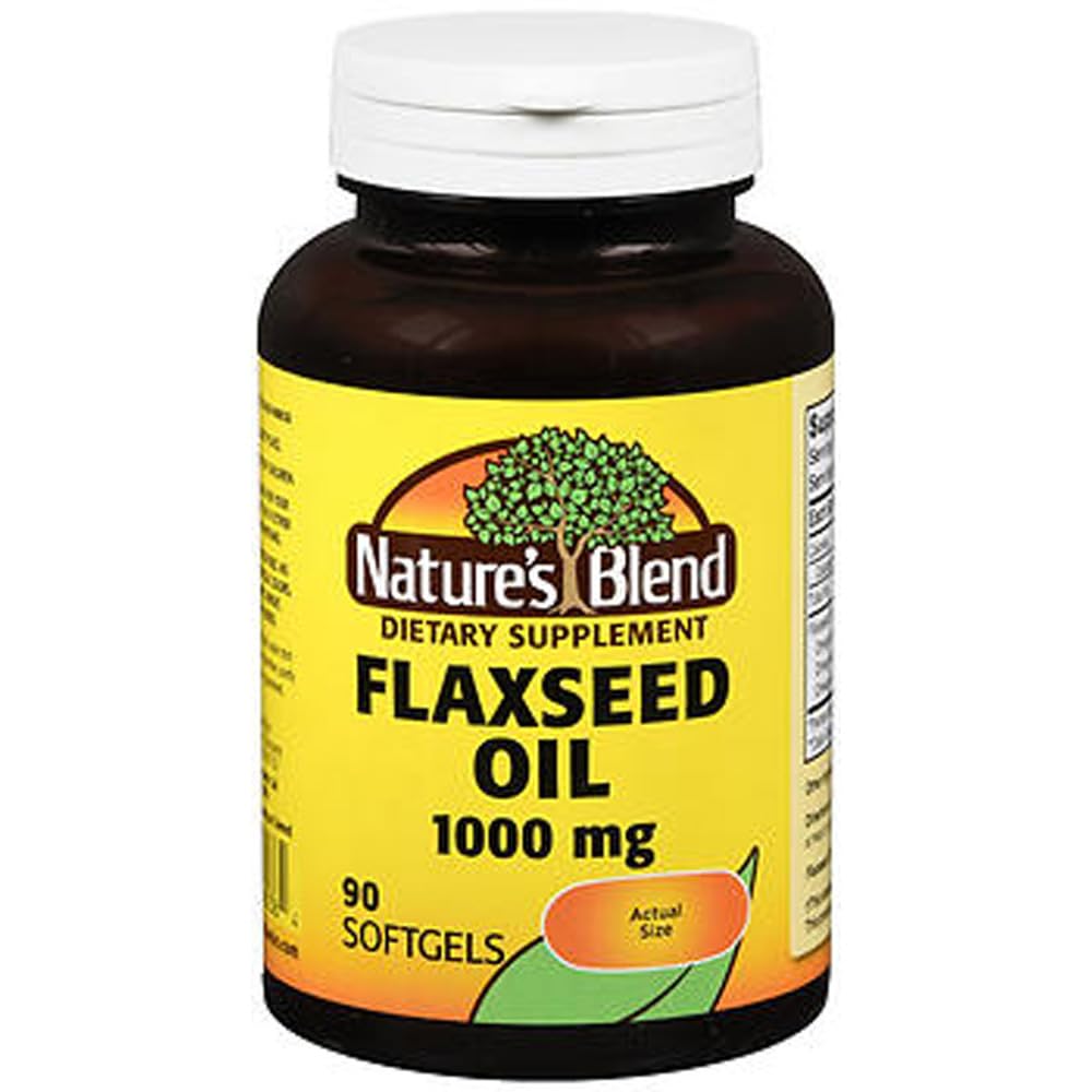Nature's Blend Flaxseed Oil 1000mg Softgels - 90 Count | High Omega-3 Supplement for Heart & Brain Health | Supports Joint Function & Skin Care