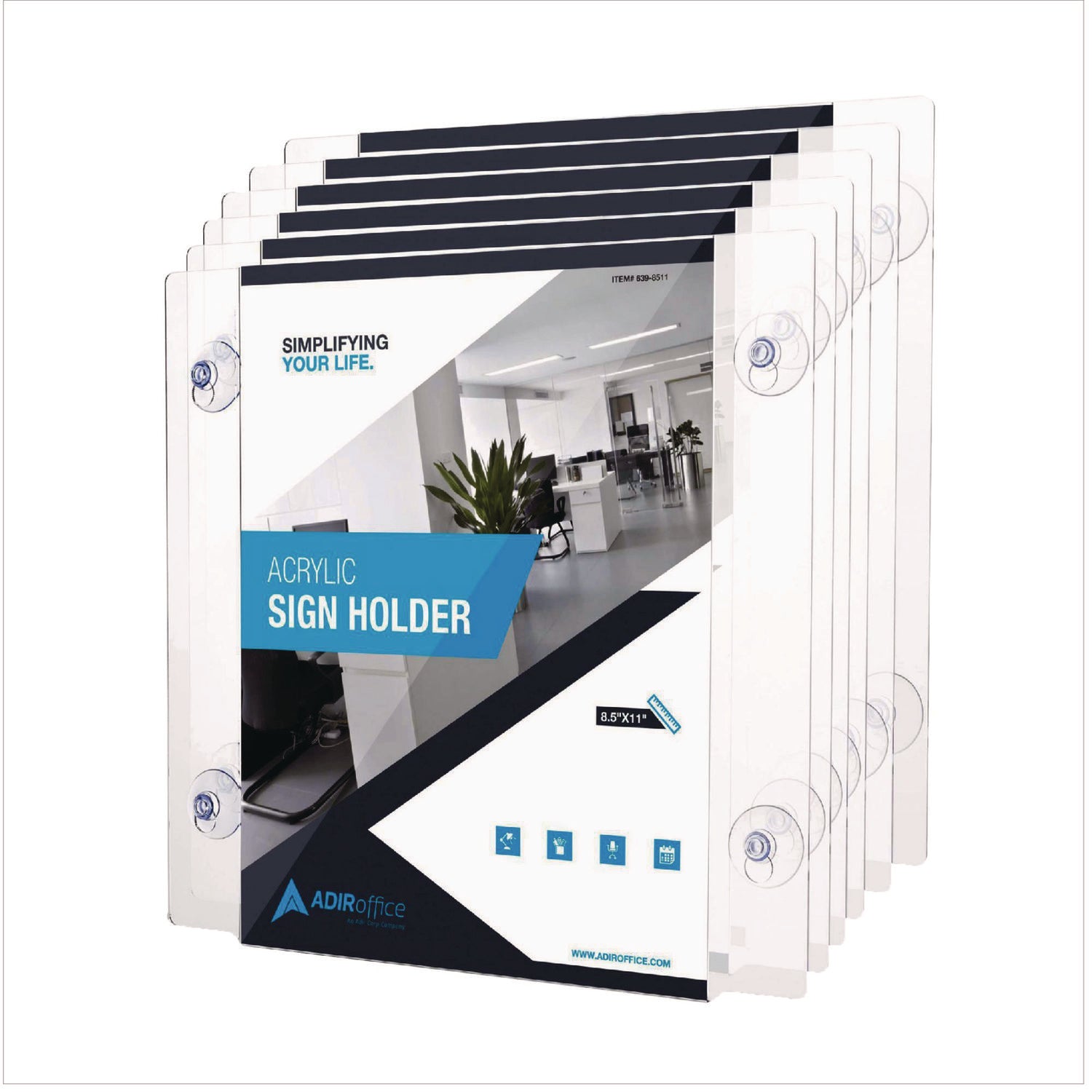 AdirOffice Clear Acrylic Suction Mount Window Sign Holders - 8.5