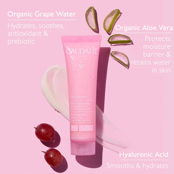 Caudalie VinoHydra Hyaluronic Acid & Aloe Vera Hydrating Moisturizing Gel Cream - Deep Hydration for Dry, Sensitive Skin | Day & Night Face Care | Anti-Aging & Soothing Skincare Solution