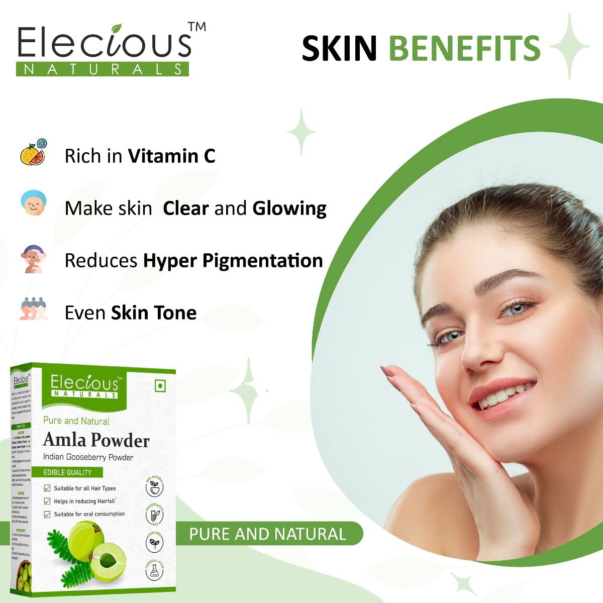 Elecious Naturals Amla Powder for Hair Growth & Skin Care - 250g | 100% Pure Indian Gooseberry Powder | No Preservatives, Dyes or Fragrance | Promotes Healthy Hair & Glowing Skin | Perfect for DIY Hair Masks, Face Scrubs & Ayurvedic Treatments