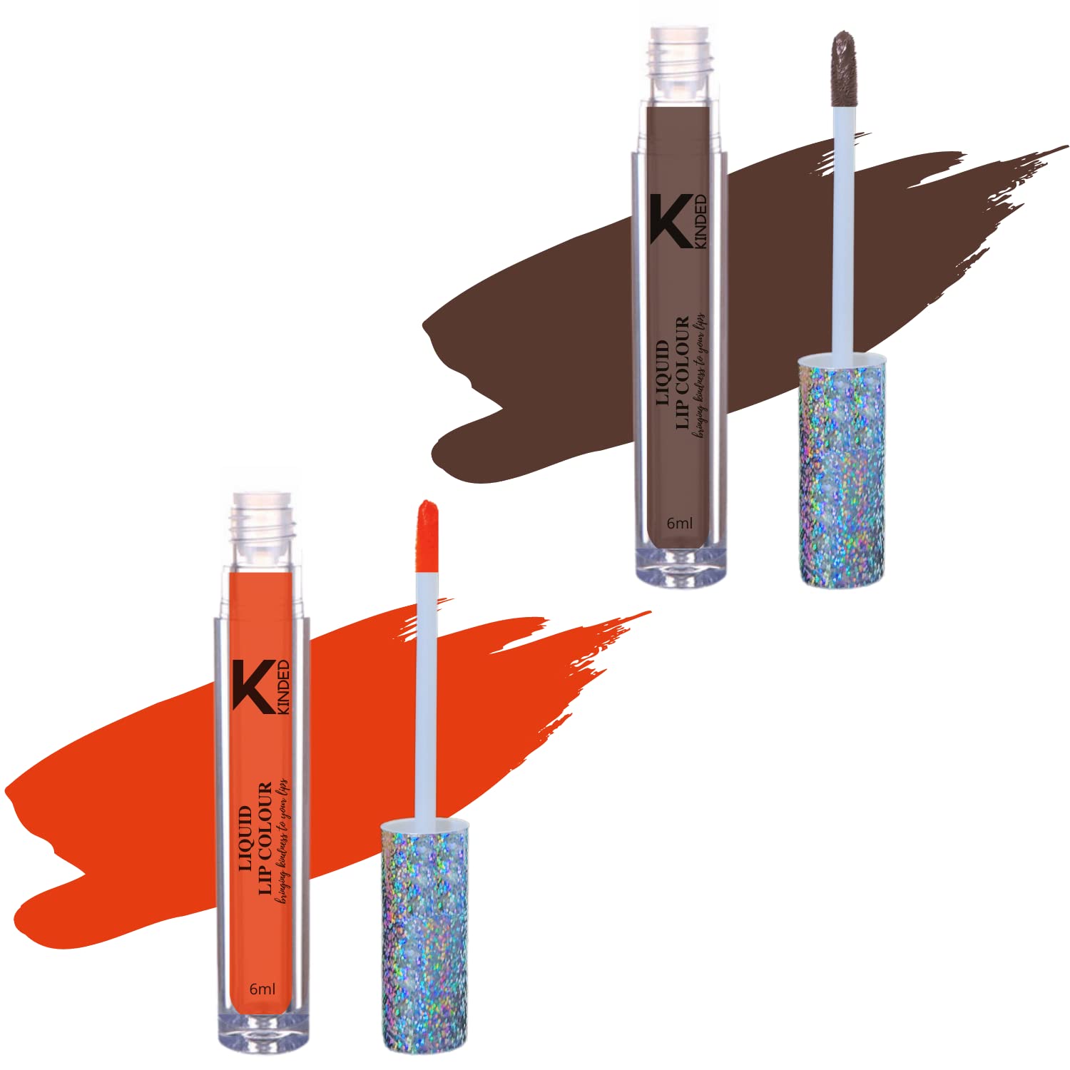 KINDED Liquid Lipstick Set - Vitamin E Enriched, Waterproof, Long-Lasting Matte Lip Color (2 Pack, 6ml Each) - Choco Brown & Sangria Orange Shades - Perfect for Daily Wear, Parties & Special Occasions