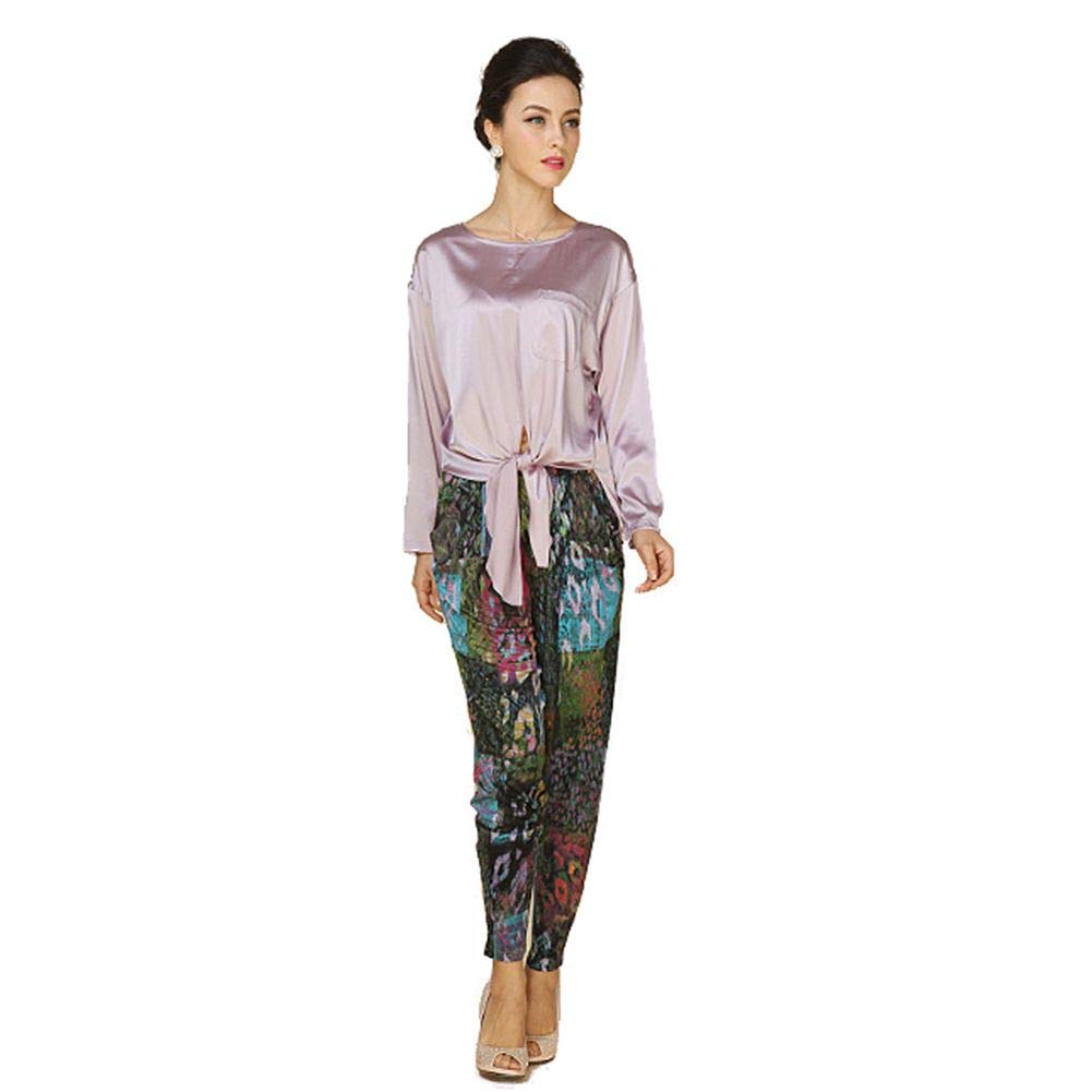 Forever Angel Women's 100% Pure Silk Stretch Harem Pants - Loose Fit Casual Lounge Pants with Pockets for Yoga, Travel & Home Comfort