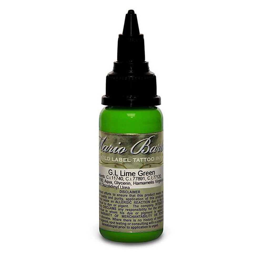 Lime Green Mario Barth Gold Label Tattoo Ink - Professional 1oz Bottle for Tattoo Artists - Perfect for Sleeves, Portraits & Body Art