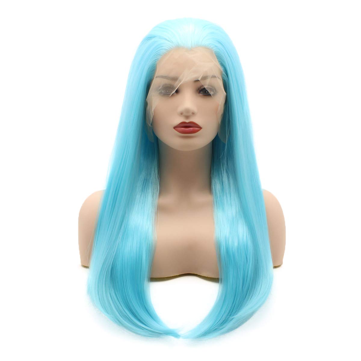 24 Inch Blue Long Straight Synthetic Lace Front Wig - Heat Friendly & Heavy Density for Daily Wear, Cosplay & Special Occasions