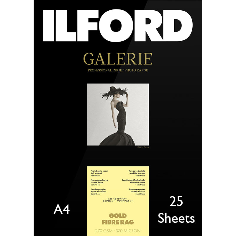 Ilford Galerie Gold Fibre Rag A4 25 Sheets - Premium Fine Art Photo Paper for Professional Printing, Framing & Art Displays
