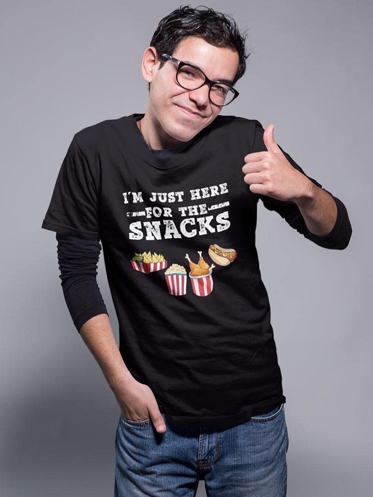 Smartprints Men's Graphic T-Shirt - 'Just Here for The Snacks' Funny Saying - Black Cotton Regular Fit Tee for Casual Wear & Gifts