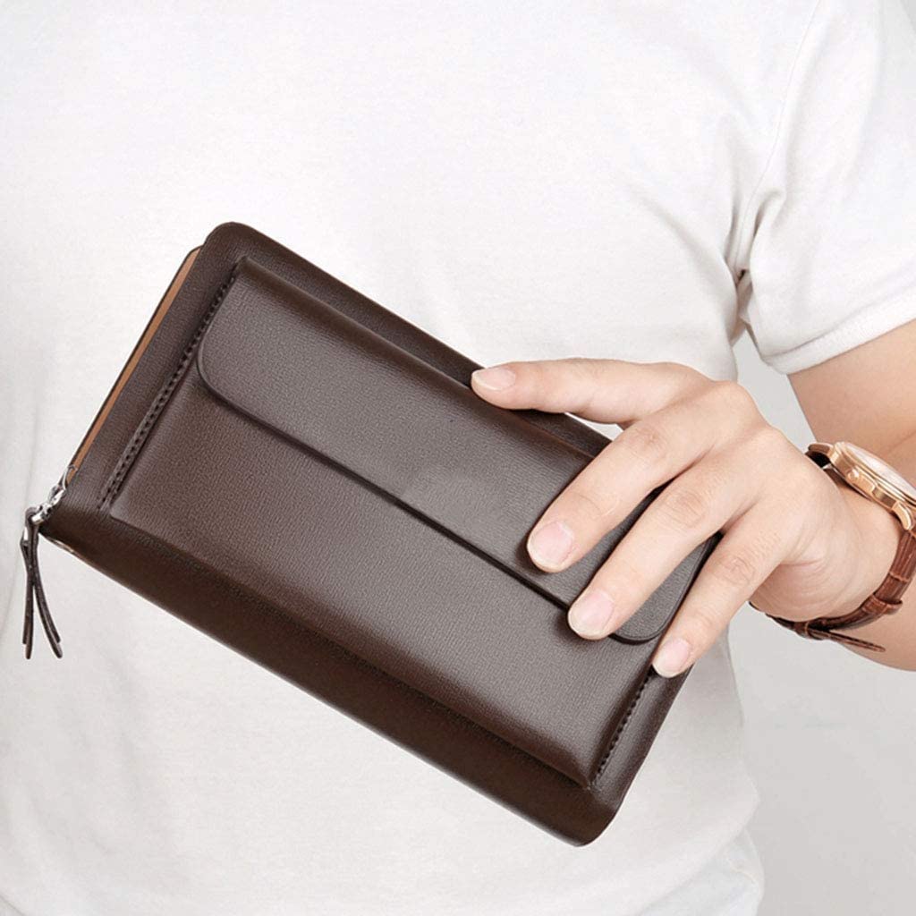 Men's Leather Clutch Bag - Large Zipper Wallet for Business & Travel - Stylish Handheld Purse for Work, Office & Formal Events (Black)
